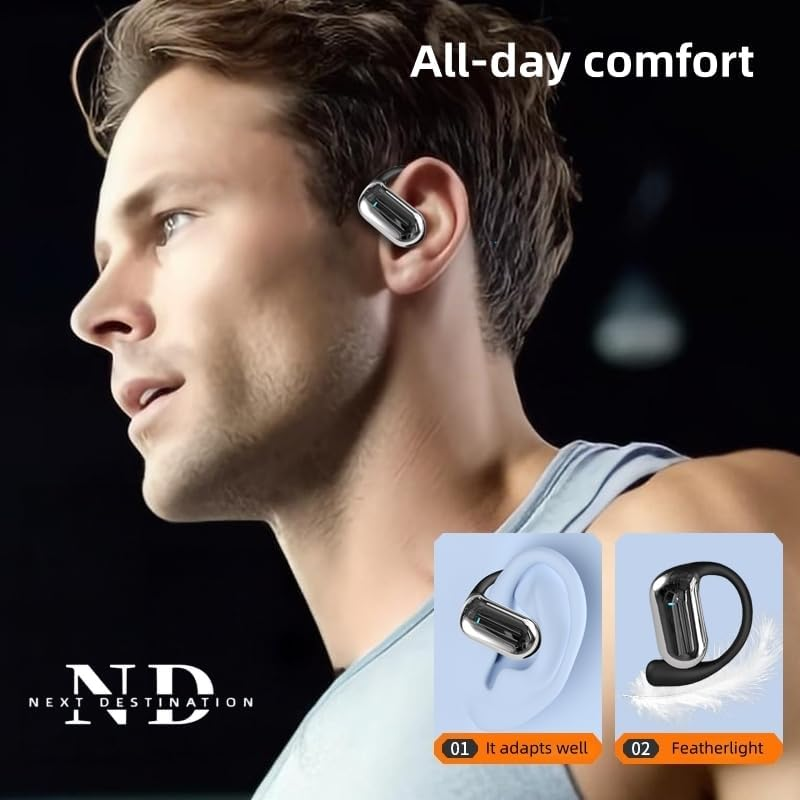 ND NEXT DESTINATION Wireless Bluetooth Headphones V5.4 Bone Conduction Headphones Open Ear (Beige) image number 5