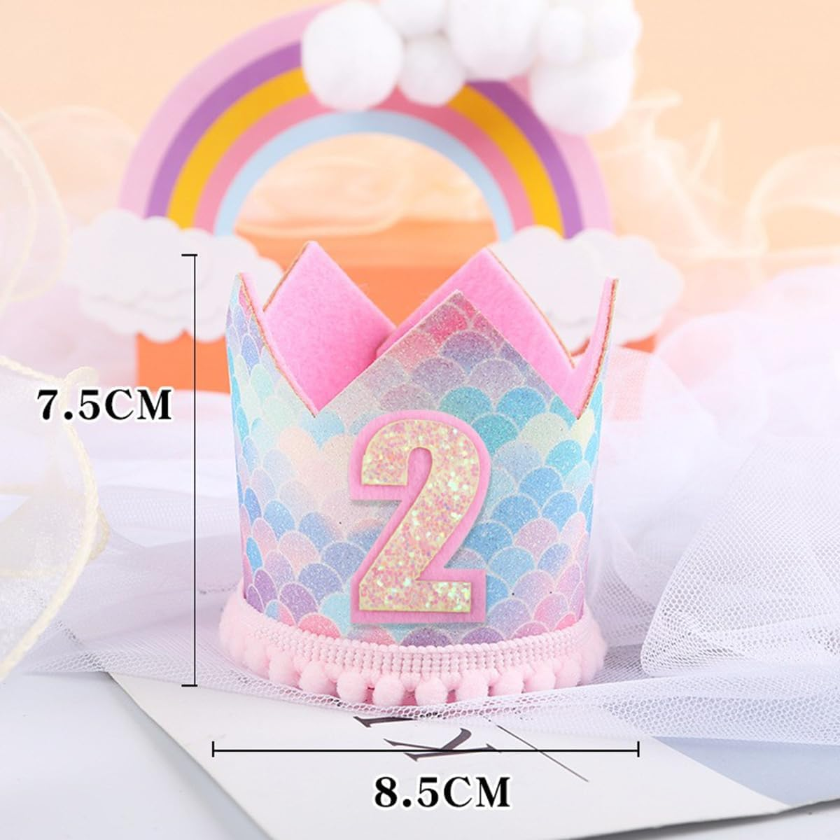 Mermaid 2Nd Crown Birthday Hat Mini Crown Party Decorations 2Nd Hat for Baby Girls Birthday Party Supplies image number 2