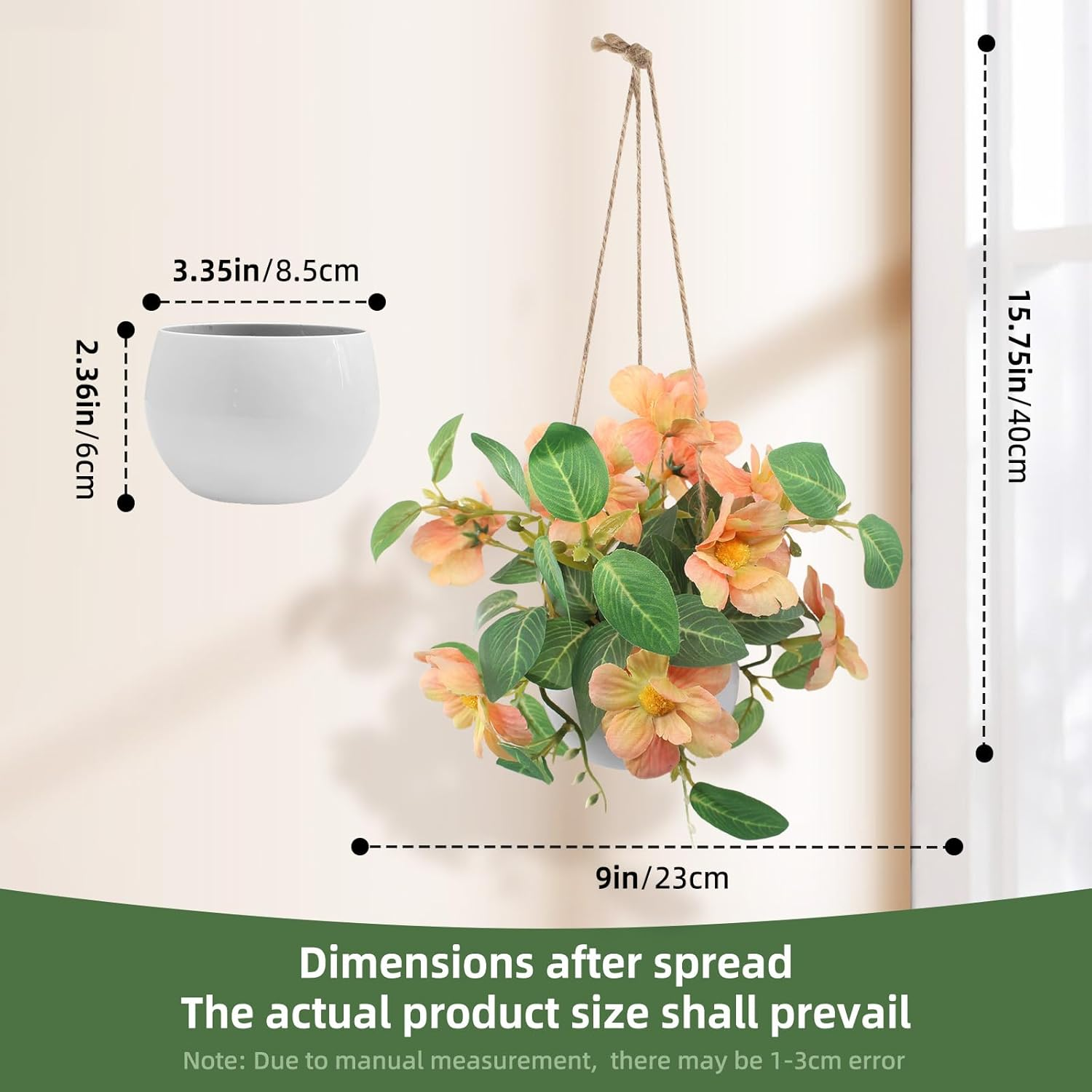 Artificial Hanging Flowers Faux Daisy Bonsai Fake Plants Basket Table Centerpieces for Wedding Office Porch Balcony Home Decor - Orange image number 2