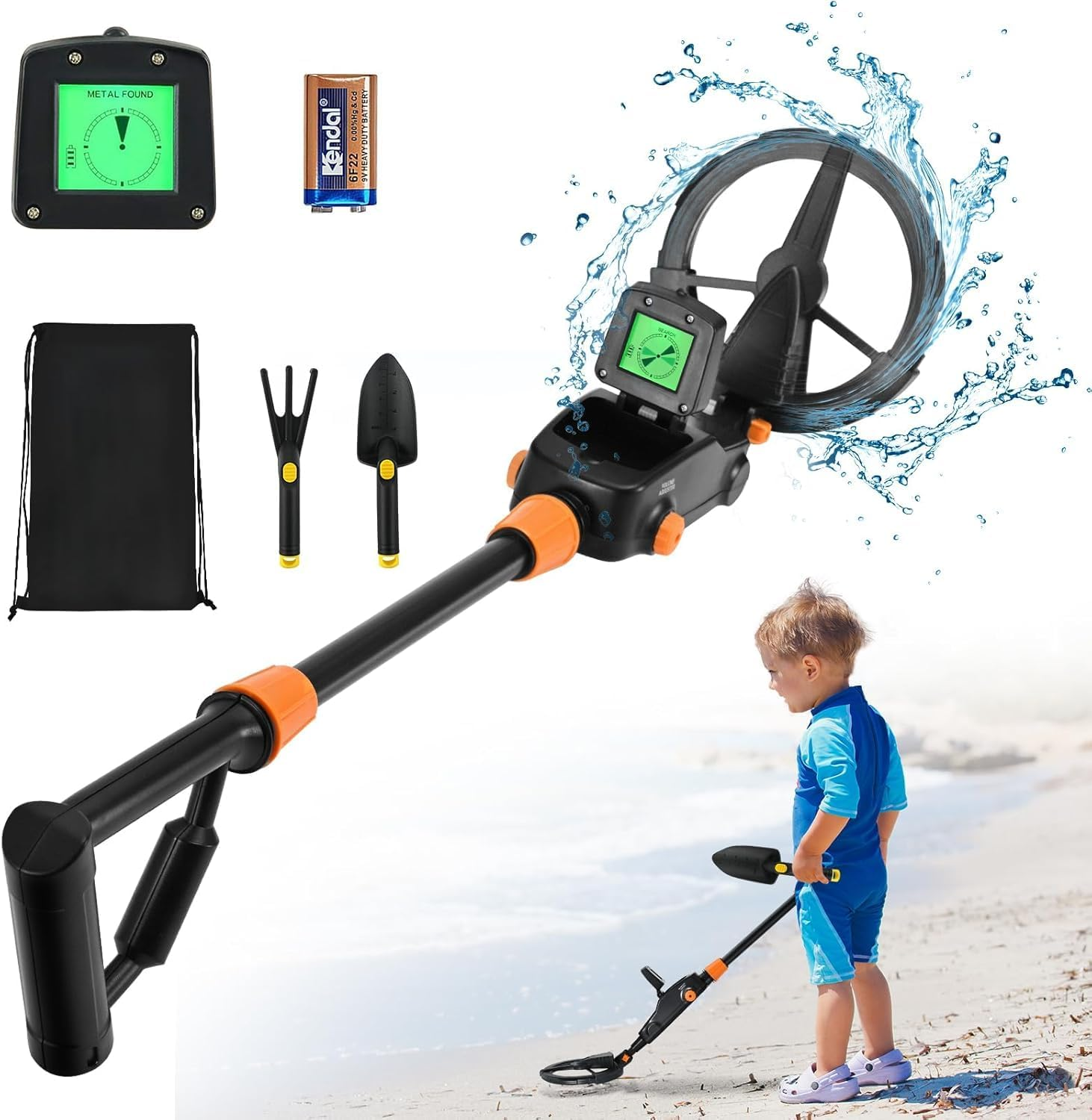 Metal Detector Kids, Waterproof Kids Metal Detector with LED Display & Sound Indication, Metal Detector with Rake, Shovel and Bags for Kids or Beginners to Treasure Seeking Gold Digger image number 3