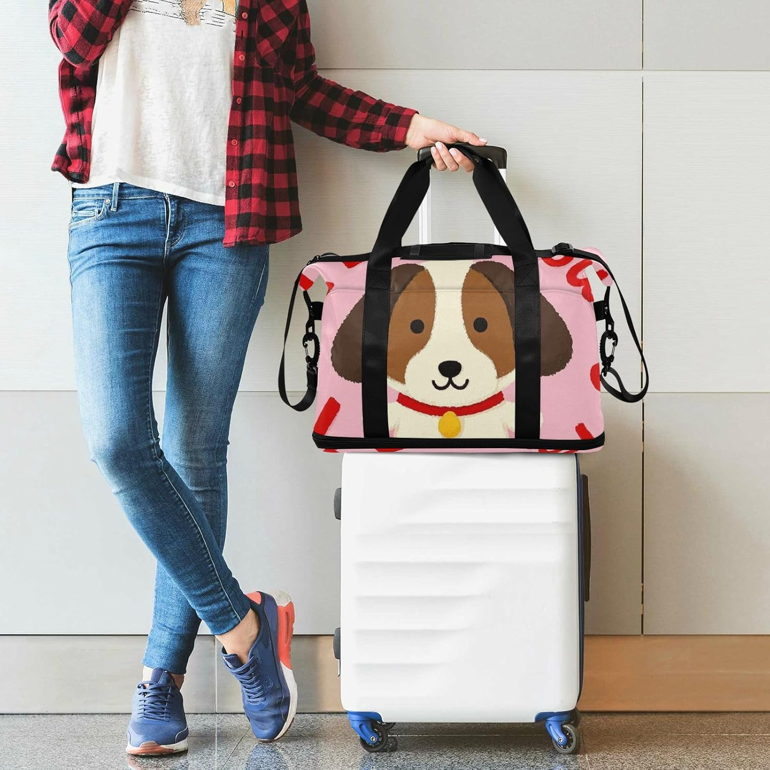 I Love Your Valentine Dog Travel Duffel Bags Travel Weekender Gear Bag with Toiletry Bag for Airplane Traveling Foldable, I Love Your Valentine Dog, 1 Size