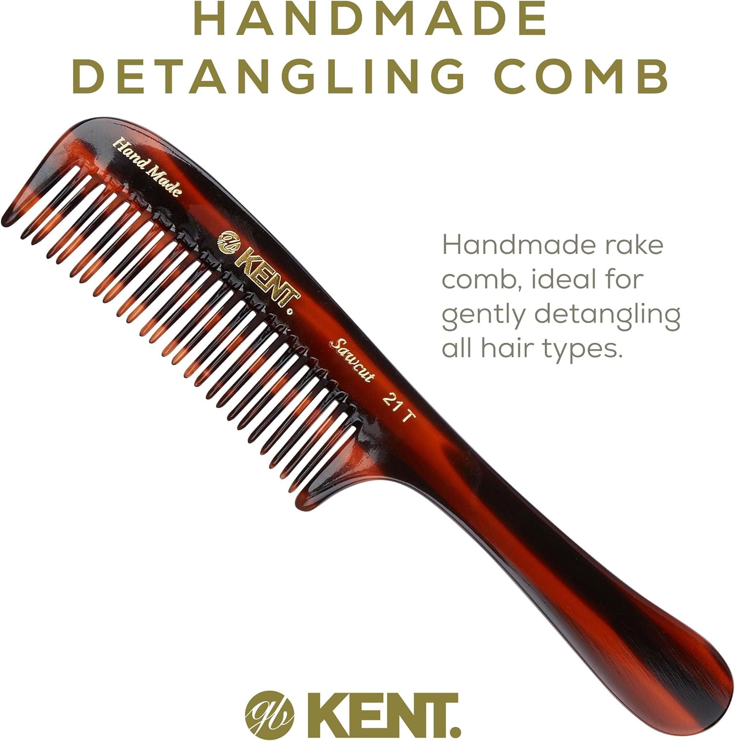 Kent 21T Large Hair Detangling Comb, Double Teeth Wide Tooth Comb for Curly Wavy Hair, Saw-Cut and Handmade (7.5") - 195Mm (Length) image number 6