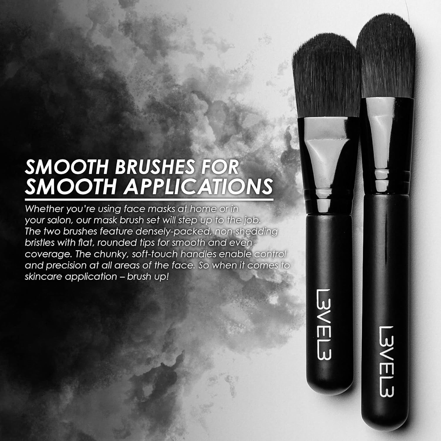 Level 3 Facial Mask Application Brushes Set - Black Cosmetic Brush for Facial Mask, Scrub and Serum - Professional Beauty and Skin Care Applicator Tool image number 1