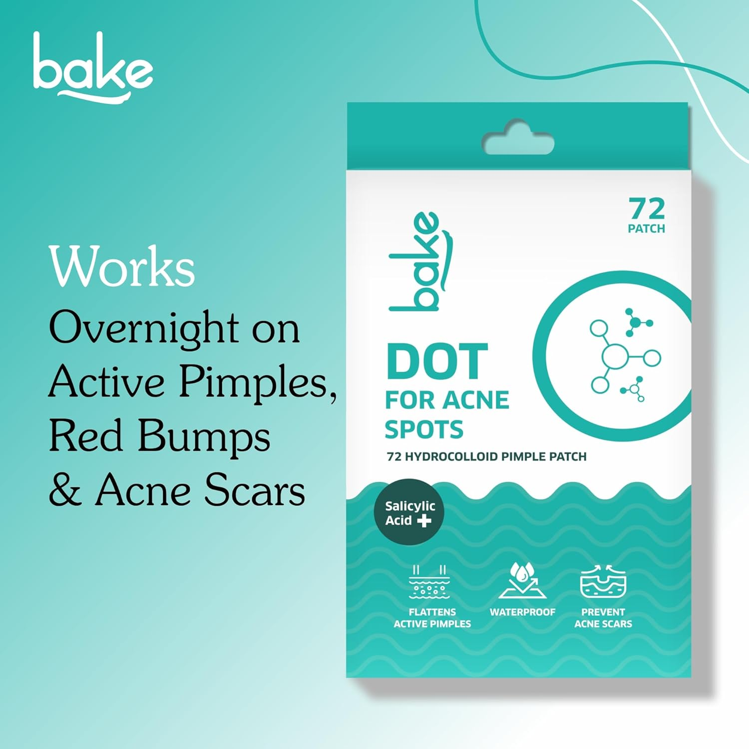 BAKE 2% Salicylic Acid Pimple Patches for Active Acne (72 Dots) | with Hydrocolloid Waterproof Patches | for Acne Marks, Acne Prone Skin | for All Skin Types (Pack of 72) image number 1