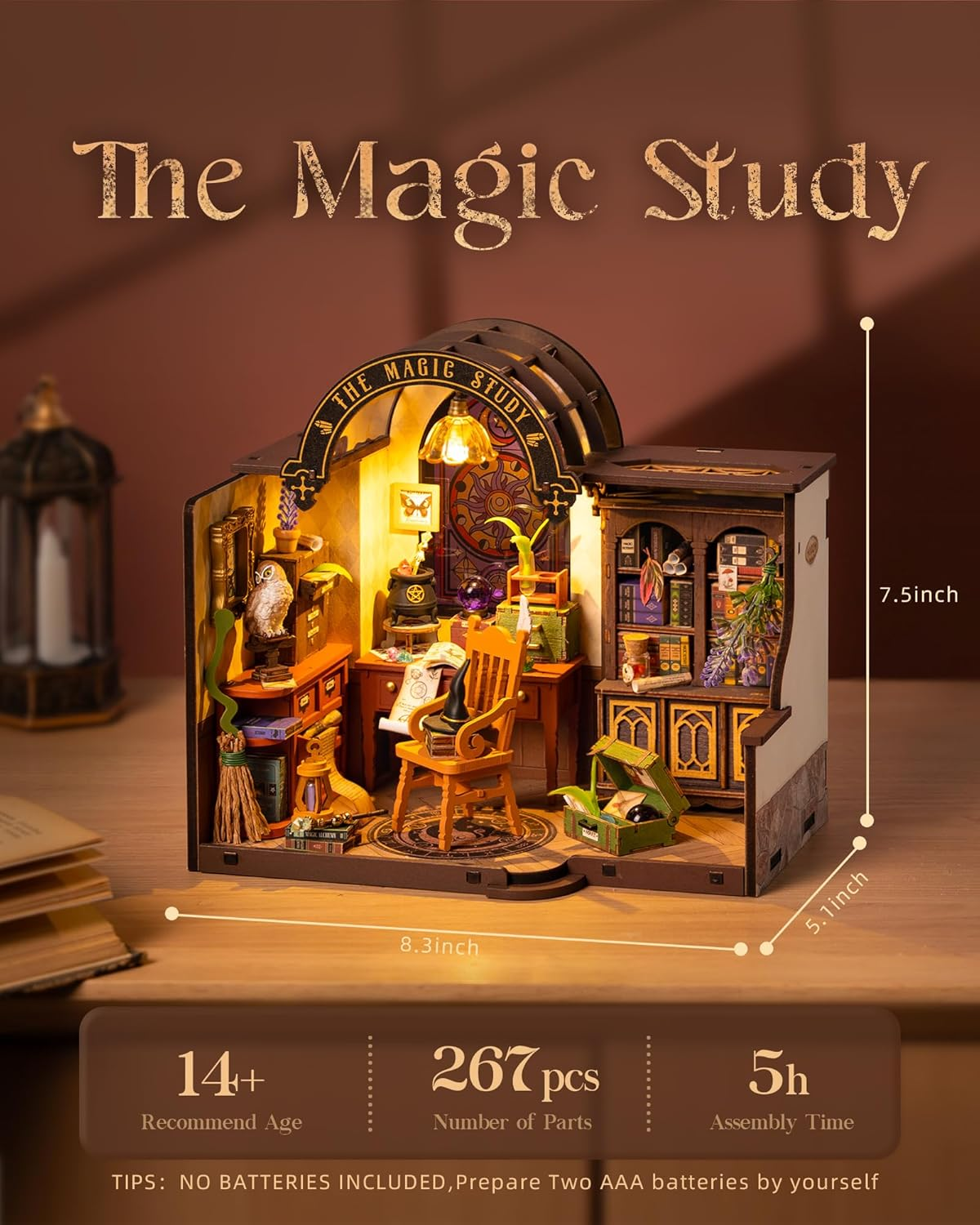 Wowood DIY Miniature Dollhouse Kit-Magic Study, Tiny House Kit Model Building Set with Furniture, DIY Hobbies Crafts&Holiday Gifts for Family and Friends (267PCS) image number 2
