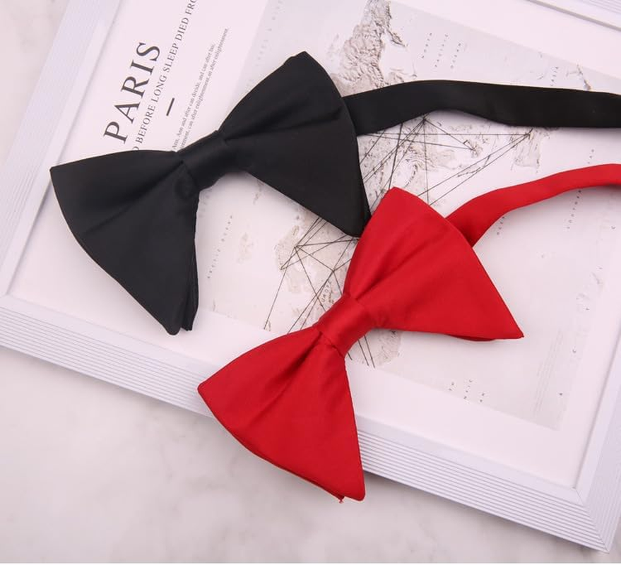 Pre-Tied Bow Tie Satin Solid Bowtie Adjustable Tuxedo Bowties for Men and Boys image number 3