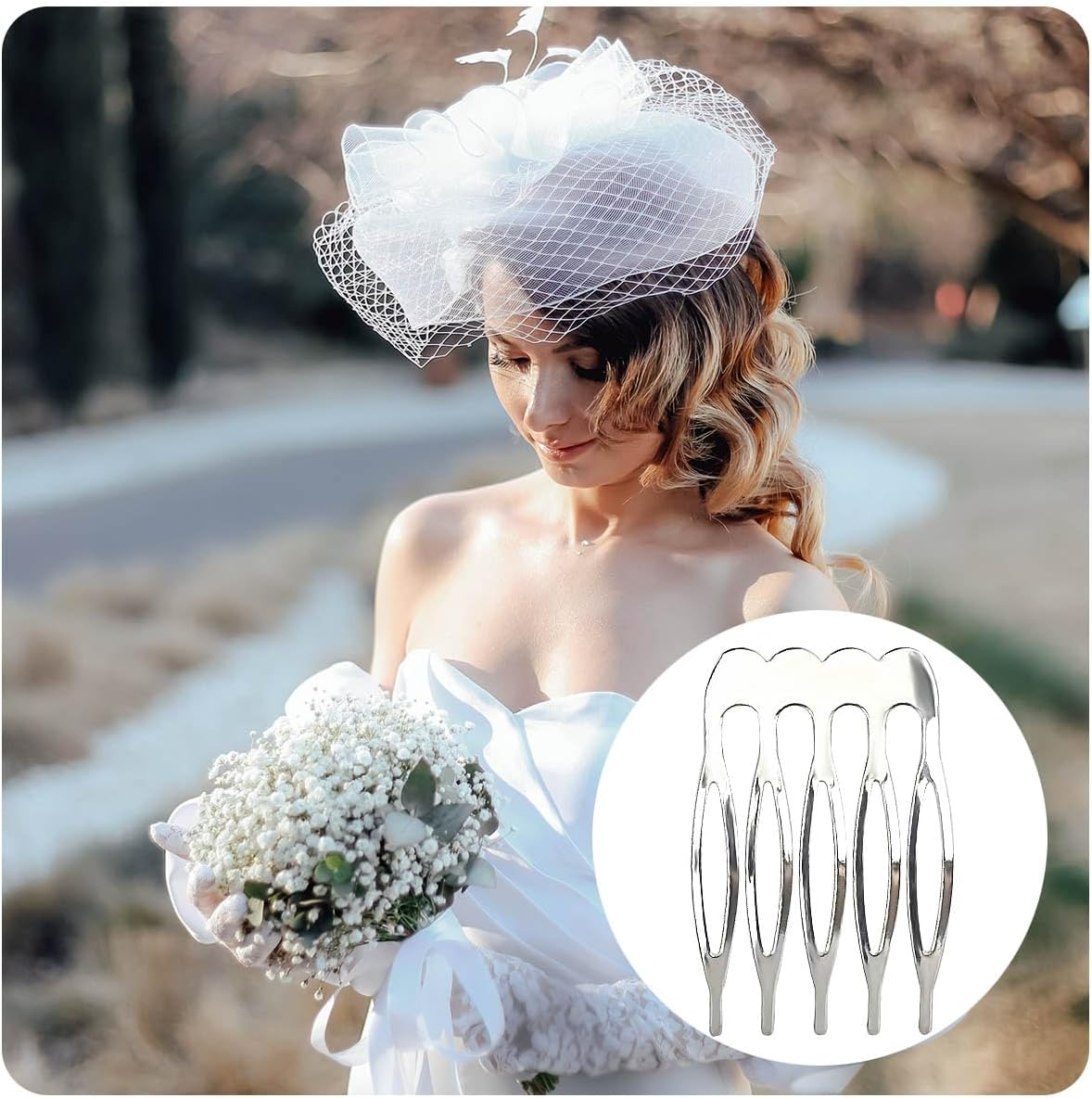 Qoaimu 20 Pack 5 Teeth Small Hair Side Combs, Hair Clip Combs, Plain Blank Crafting DIY Slide Combs, Small Tiny Hair Side Combs, Bridal Wedding Veil Combs for Fine Hair, Silver and Gold image number 4