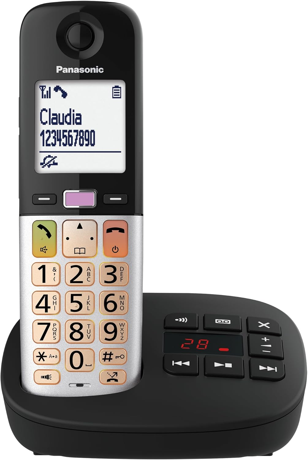 Panasonic KX-TGU432EXB Digital Cordless Phone with Answering Machine, Amplified Volume, Base Unit and 2 Headphones, LCD Display, Flashlight, Compatible with Headphones, Black and Silver image number 4