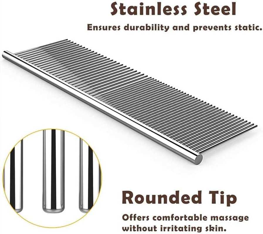 AIMALL Stainless Steel Pet Comb for Dog and Cat Grooming, round Teeth Metal Brush, Detangling and Removing Dead Hair, Lightweight image number 6