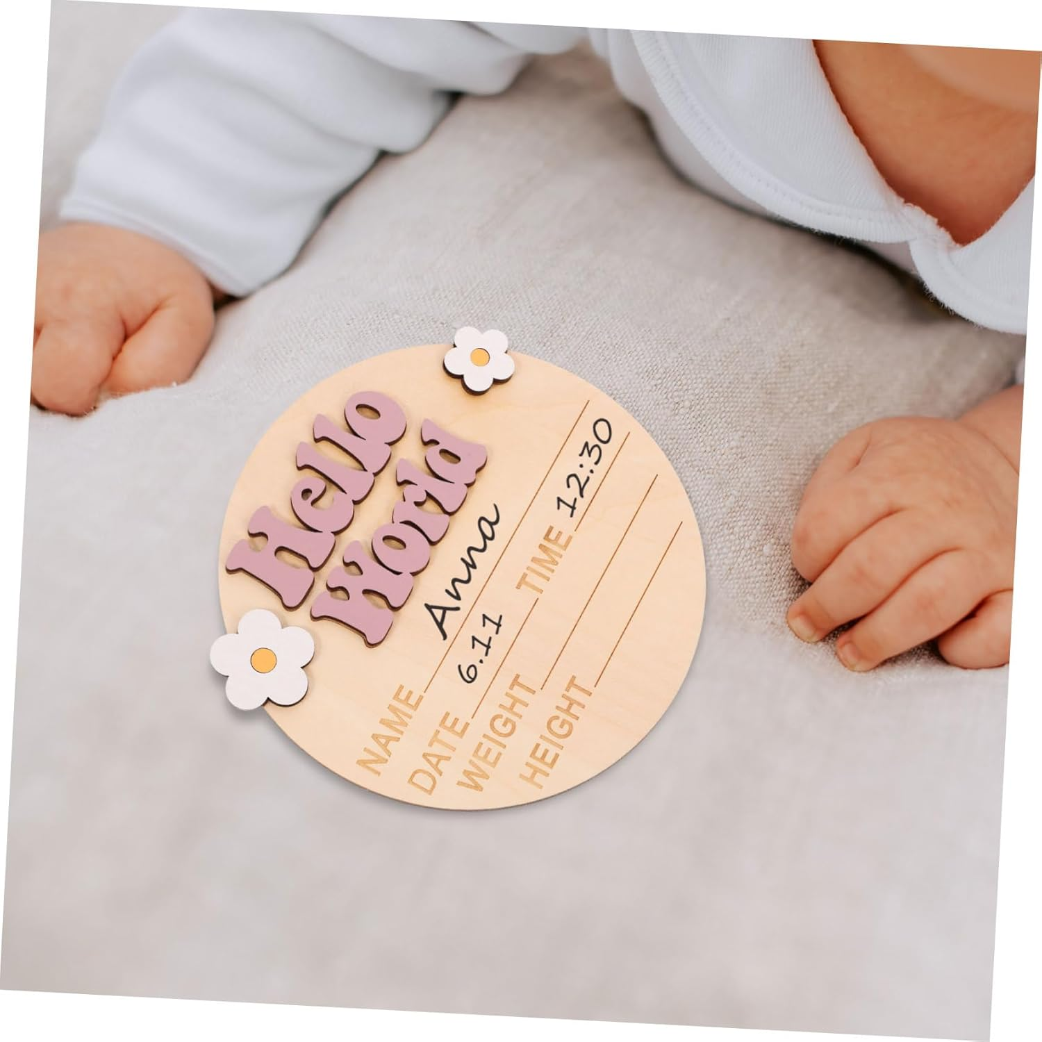 HANABASS Rustic Wood Baby Announcement Sign Flower Decor Newborn Birth Announcement Photo Prop for Nursery Baby Name Sign Card and Welcome - Multi image number 4