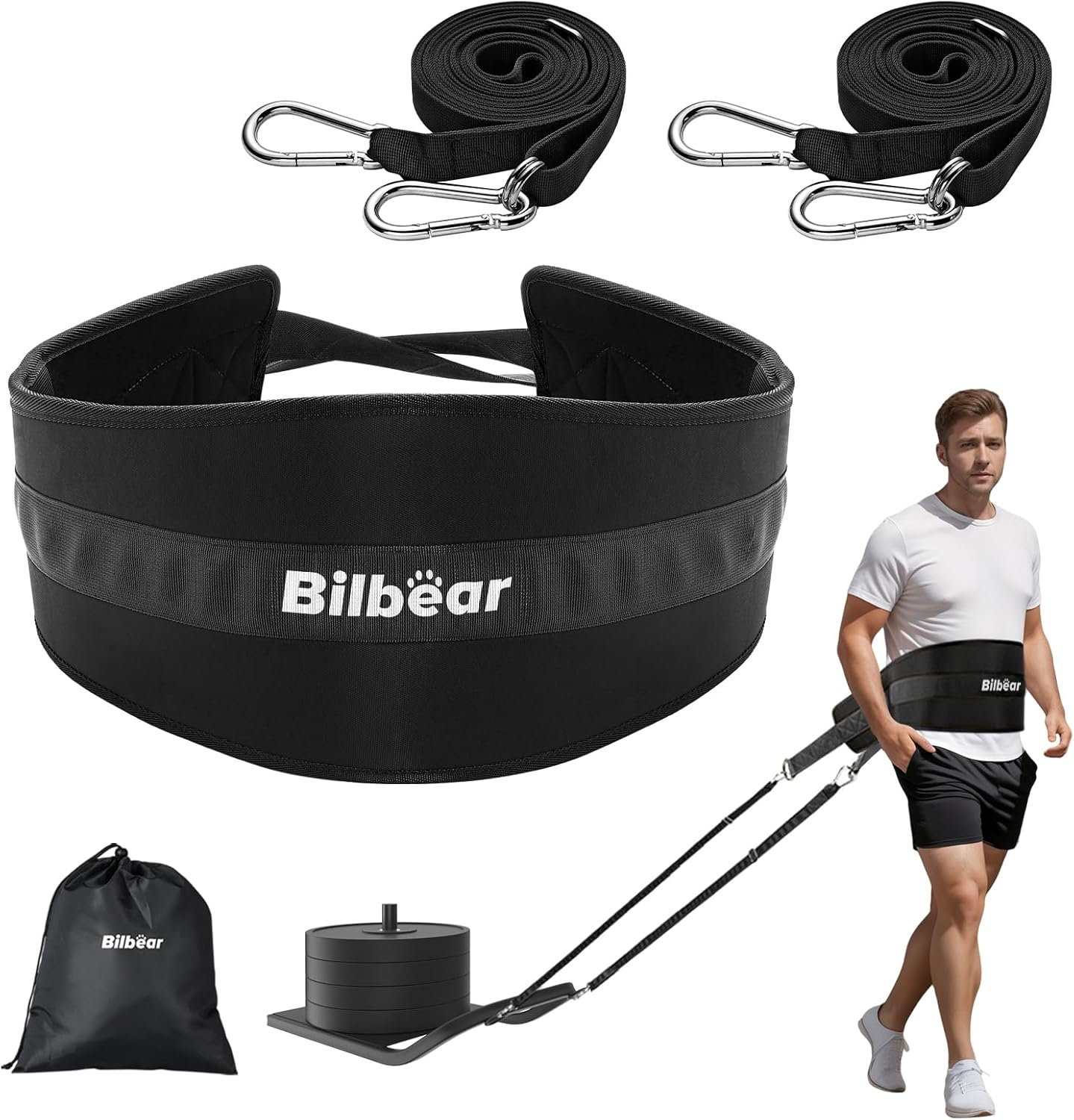 Bilbear Dip Belt for Weightlifting,Weight Lifting Belt with 39 Inch Strap for Pulls Up, Adjustable 43 Inch Fitness Weight Lifting Strap,With 45-Angle Rings&2 Snap Hooks, for Gym