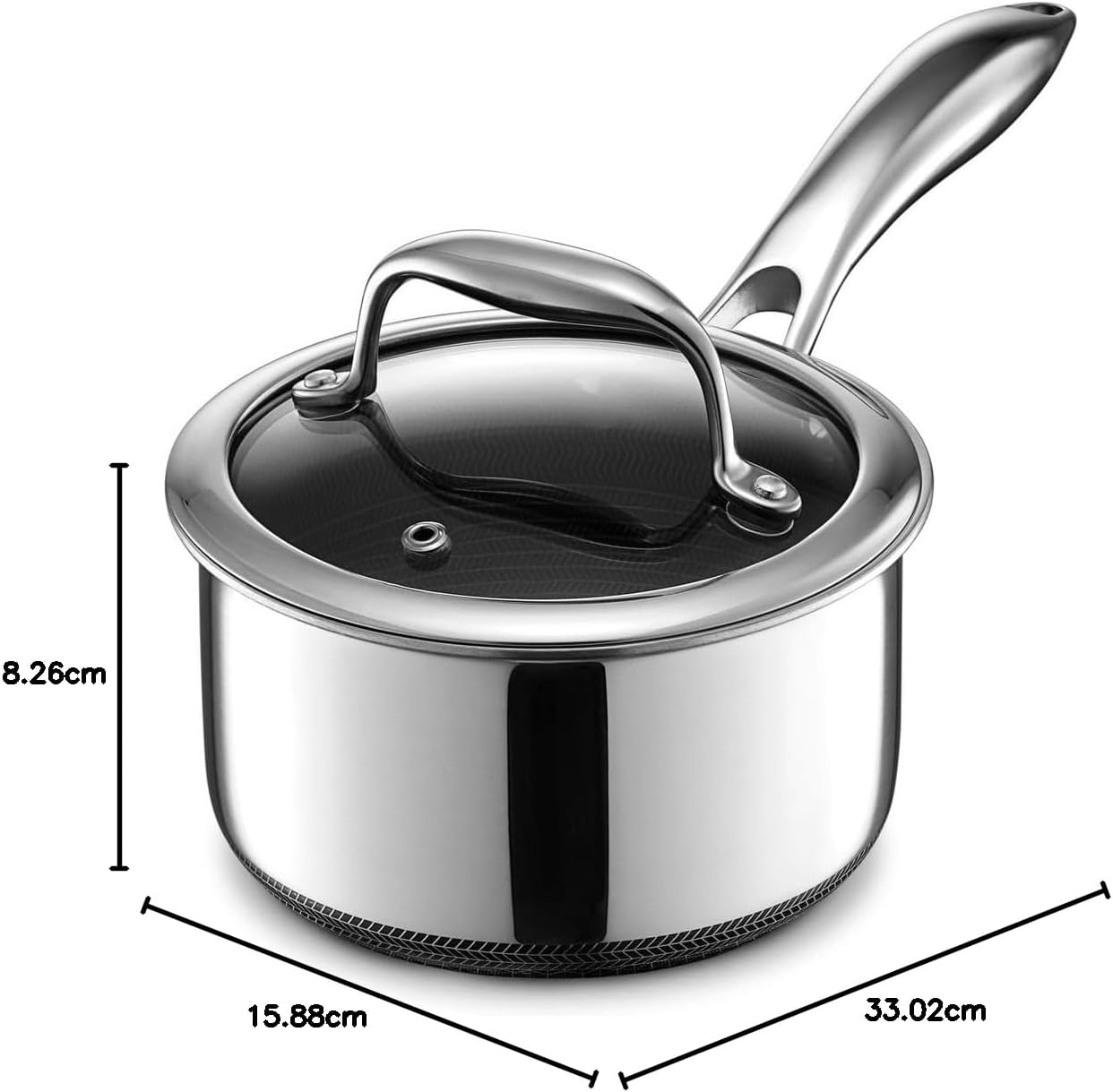 Hexclad Hybrid Nonstick 1-Litre Saucepan with Tempered Glass Lid, Stay-Cool Handle, Dishwasher-Friendly, Oven-Safe up to 480&deg;C, Induction Ready, Compatible with All Cooktops image number 5