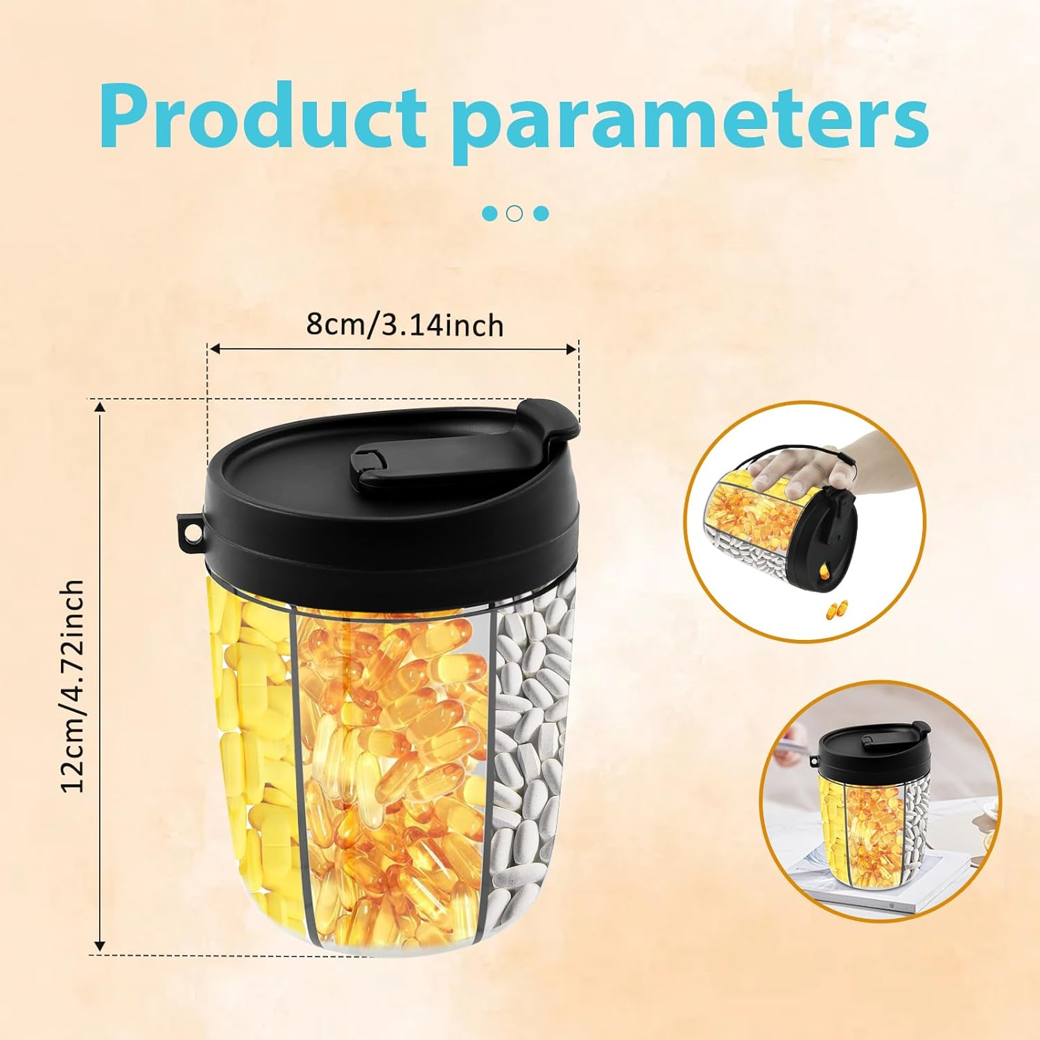 Large Pill Organizer, round Pill Box with 7 Compartments and anti Mixing Design, Space Saving Portable Pill Dispenser, Supplement Organizer for Outdoor Traveling (Black) image number 1