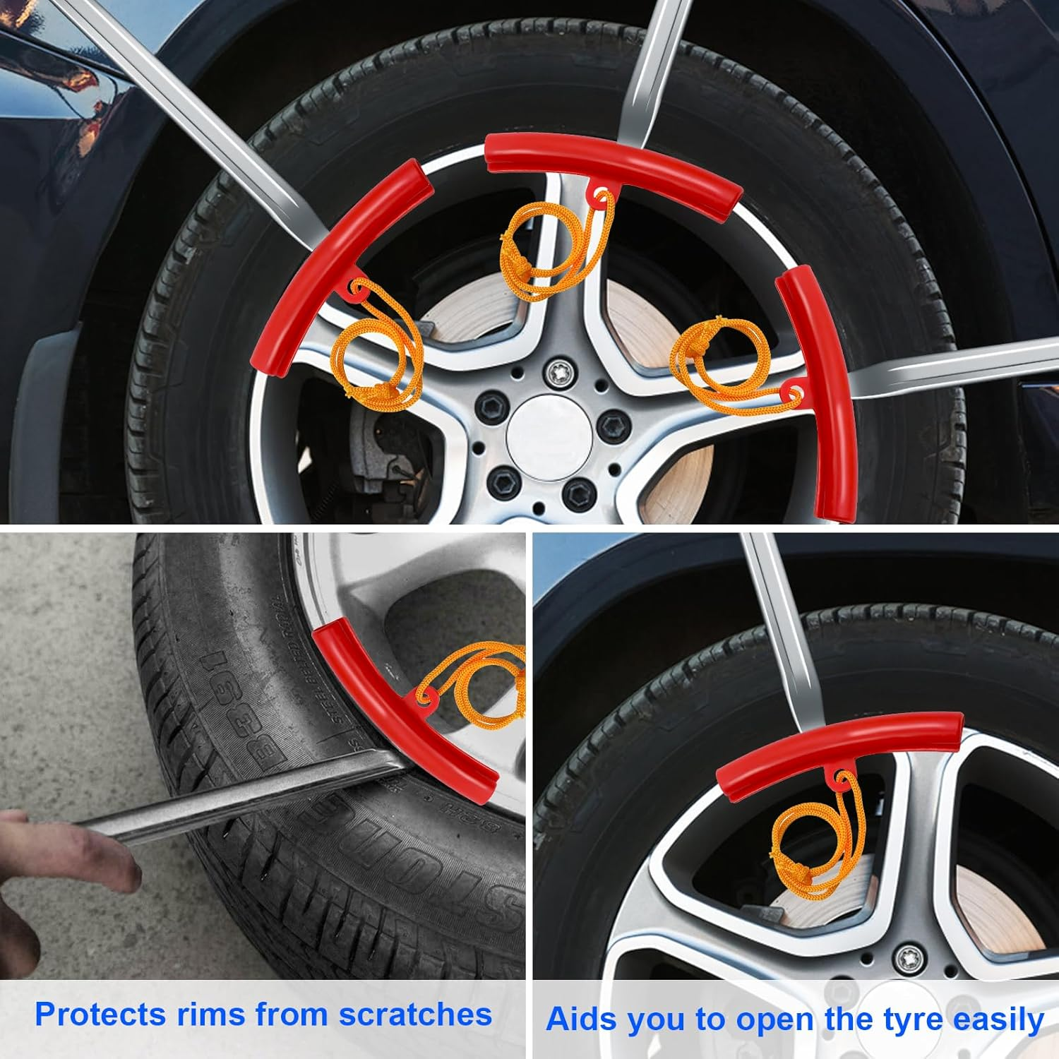 DAWRIS Set of 3 Tyre Lever 30 Cm with 4 Rim Protectors, Tyre Winding Aid with Wheel Rim Protectors, Tyre Remover Tyre Change Tool for Motorcycle, Bicycle, Car image number 5