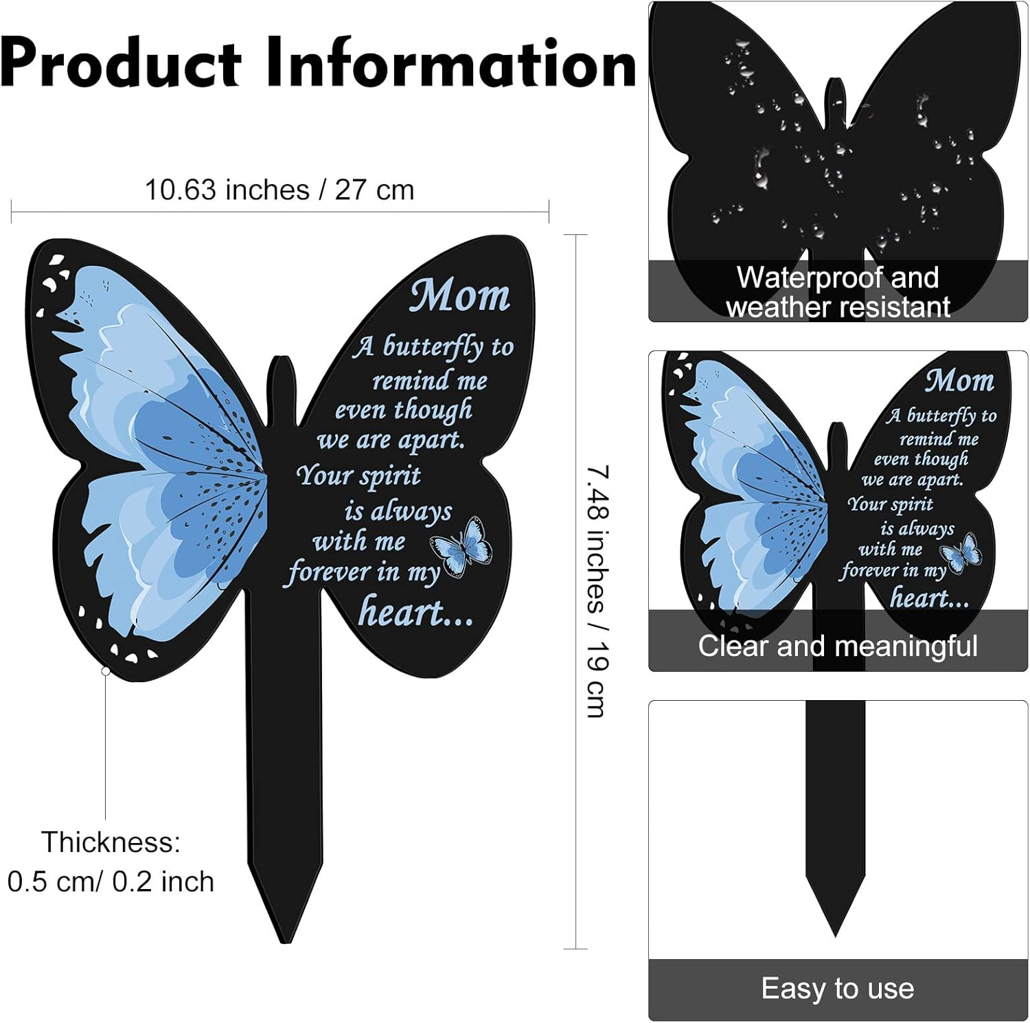 Geosar Mom Memorial Stakes Cemetery Grave Plaque Stake Markers Memorial Butterfly Plaques for Outdoors Sympathy Garden Stake Acrylic Waterproof Garden Grave Decoration(Elegant Style) image number 3