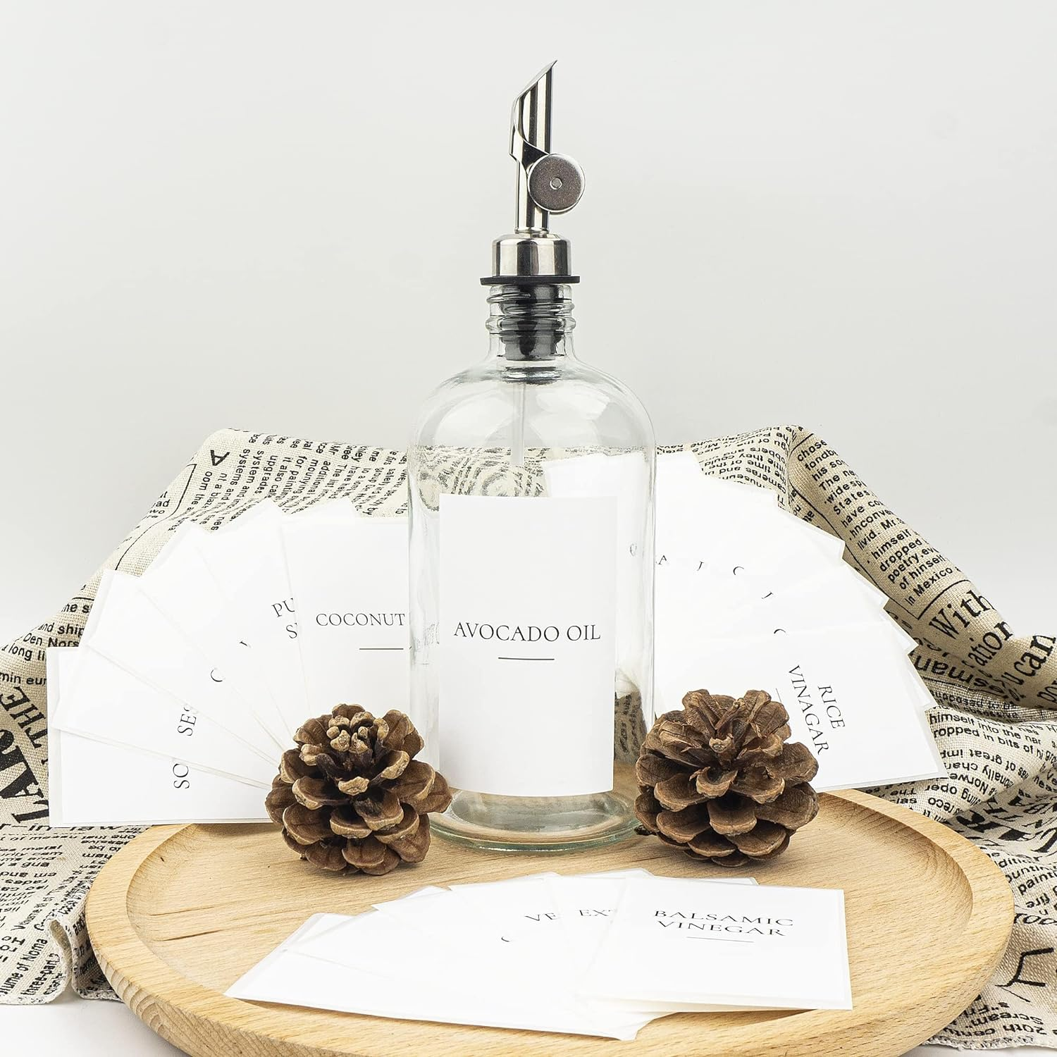 3PCS Oil Dispensers with Labels 480Ml Kitchen Cooking Glass Bottles Containers with 304 Stainless Steel Automatic Pump Heads Anti-Corrosion & Rustproof