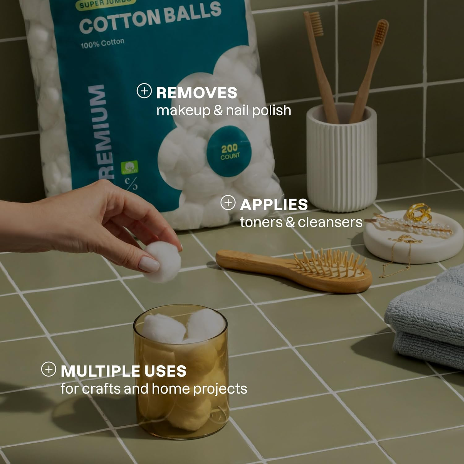 Cliganic Super Jumbo Cotton Balls (200 Count) - Hypoallergenic, Absorbent, Large Size, 100% Pure (Packaging May Vary) image number 1