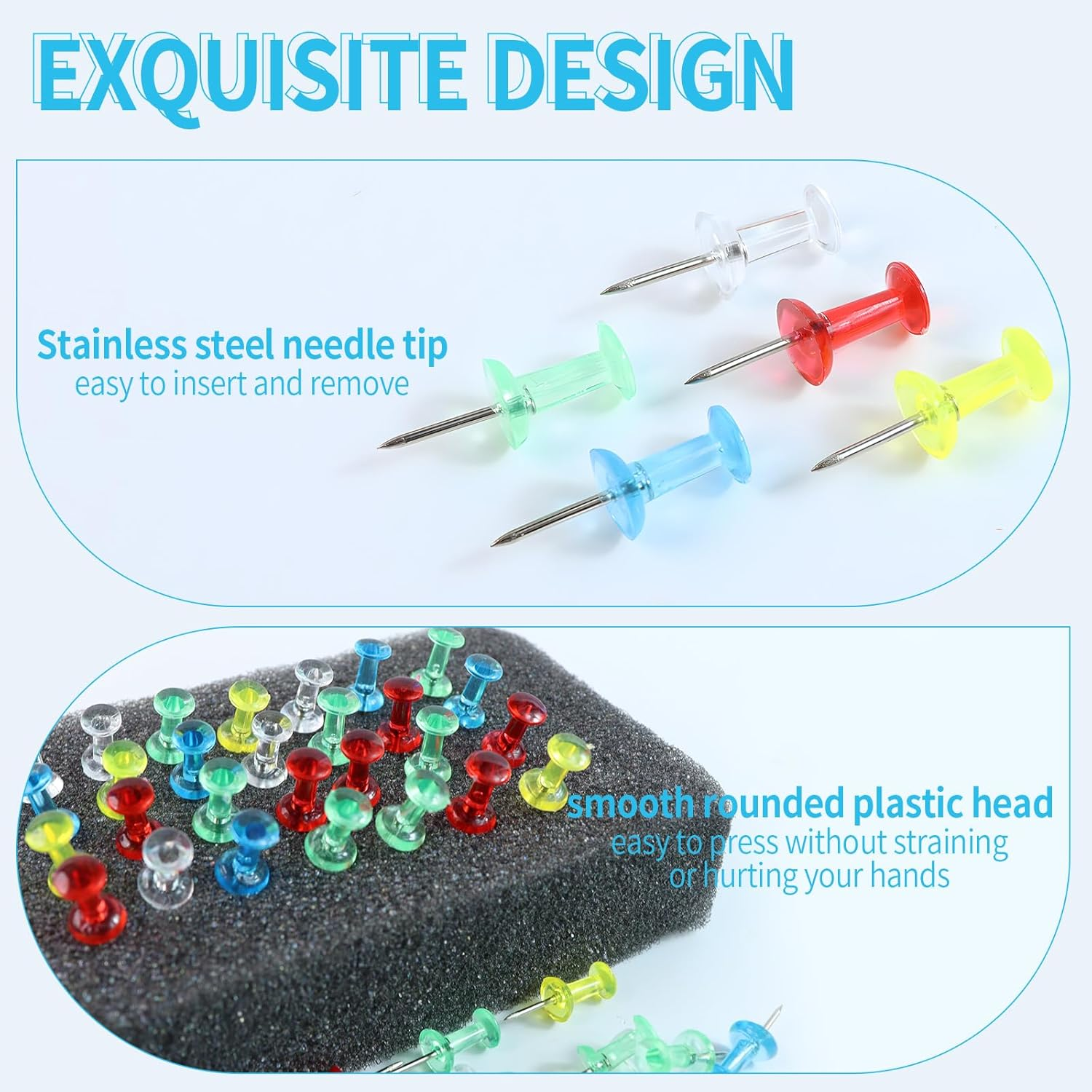 200 PCS Colored Push Pins -Cork Board Push Pins ，Thumb Tacks Push Pins，Push Pins for Bulletin Boards, Cork Boards and Walls (5 Colors) image number 5