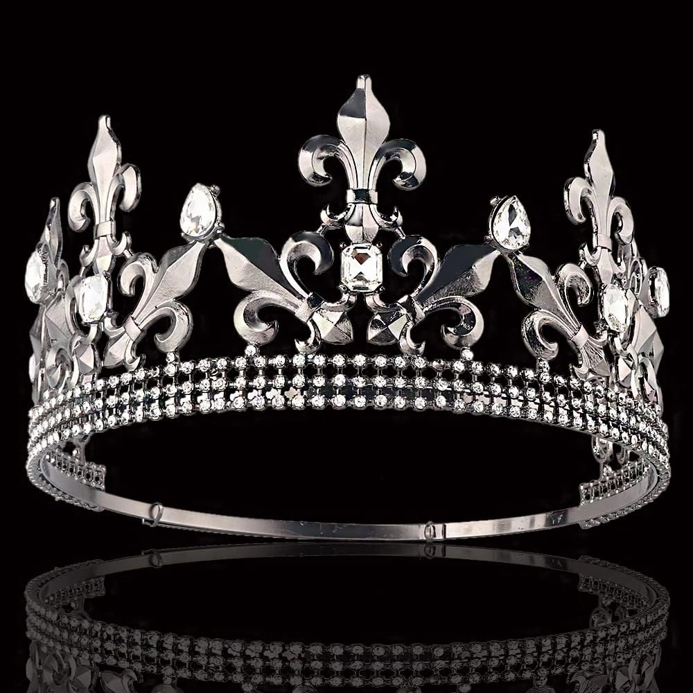 Royal King Crown Men Metal Prince Crowns Tiaras Full round for Christmas/Wedding/Prom/Pageant/Birthday Party/Photography - Black image number 2