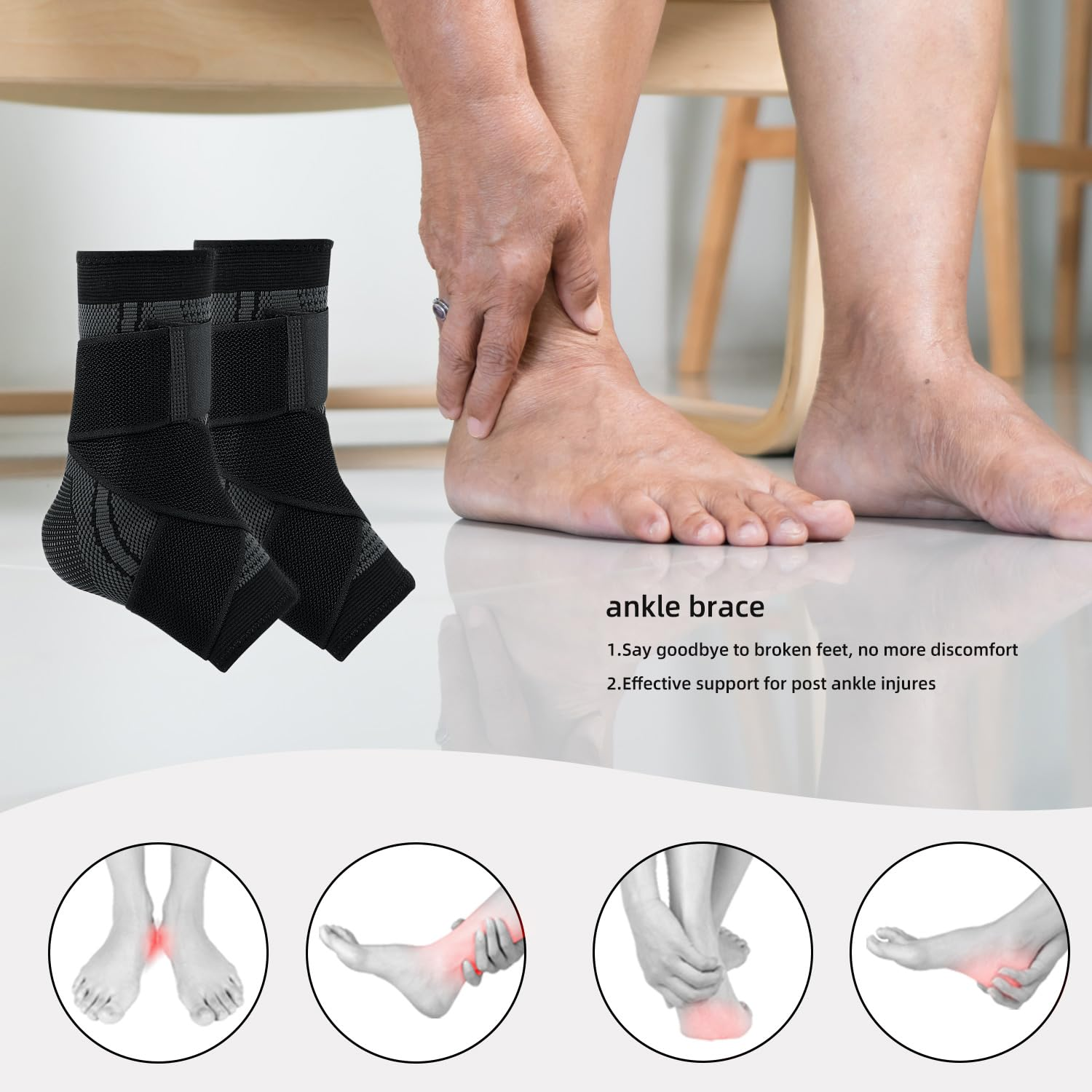 Ankle Support, Adjustable Compression Ankle Sleeves, Sports Ankle Braces Foot Heel Socks for Men&Women, One Size [1 Pair] (Black) image number 3