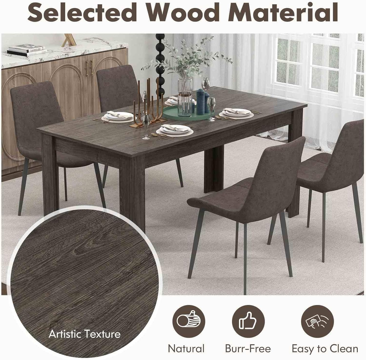 Costway Dining Table for 4-6 People, 160 Cm Kitchen Table W/L-Shaped Legs, 150 Kg Weight Capacity, Large Wooden Rectangular Dinner Table for Dining Room, Home Office, Living Room Furniture (Grey) - Dark image number 6