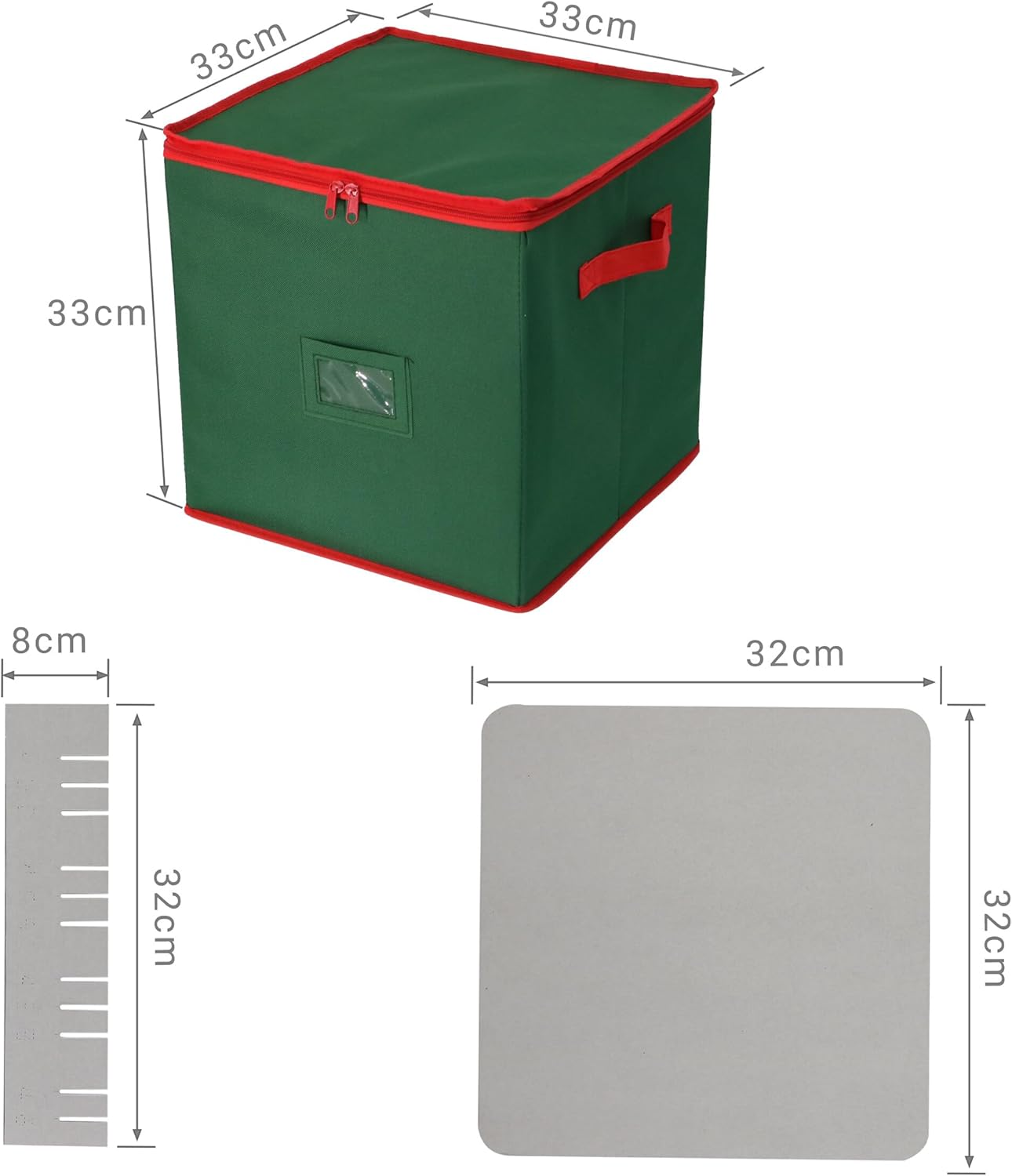 Relaxdays Christmas Bauble Storage Box, 64 Baubles, H X W X D: 33 X 33 X 33 Cm, Polyester, Cardboard, Ball Box, Green/Red image number 4