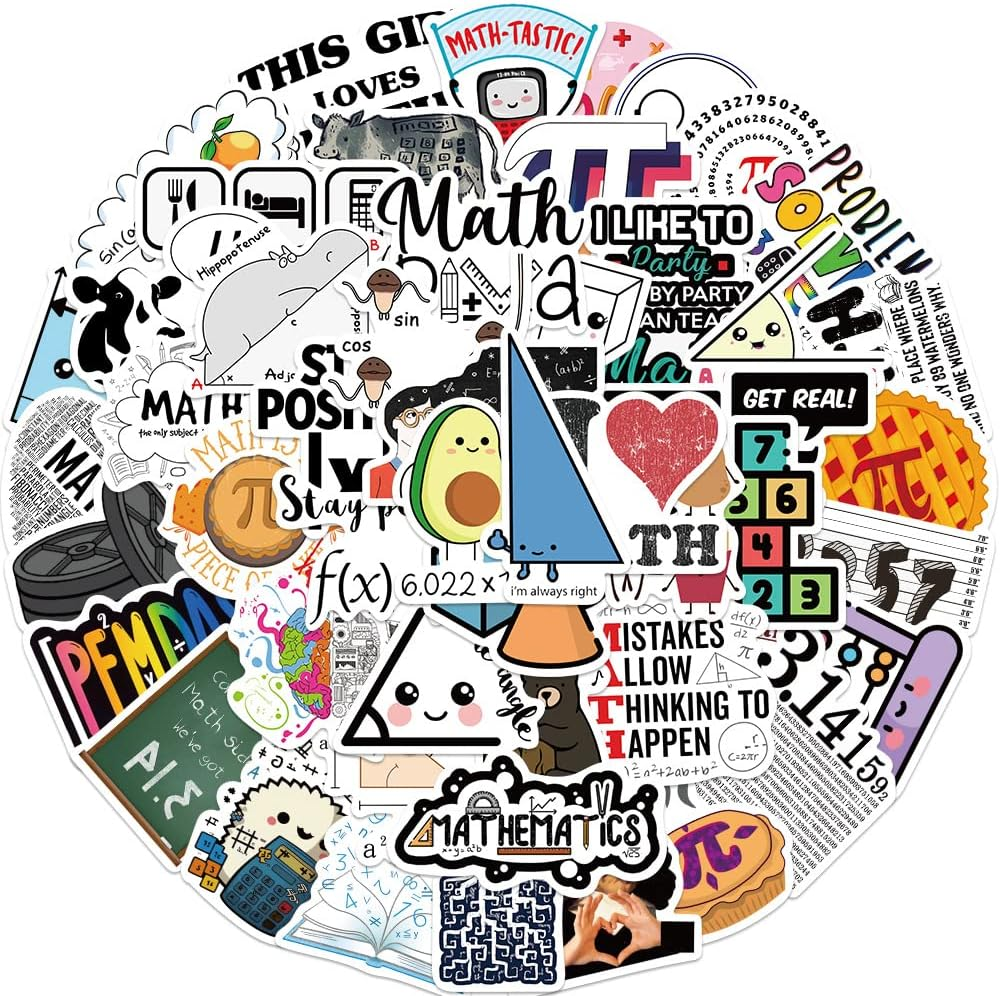 50 Packs Math Stickers Water Bottles Laptop Phone Computer Guitar Skateboard Hydroflasks Science Vinyl Sticker Waterproof Aesthetic Trendy Decals for Kids Teens Girls Adults image number 3