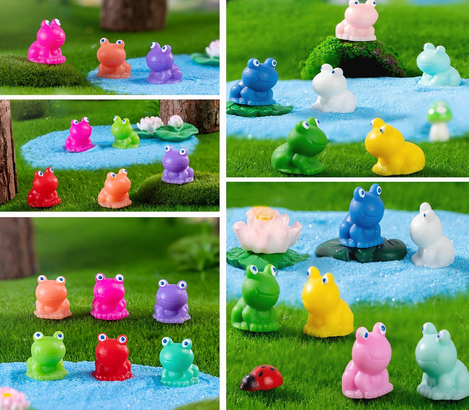 220 Pcs Mini Frogs, Bright Color Tiny Plastic Frogs for Home Fairy Garden Decor (Blue) - Multicolor image number 6