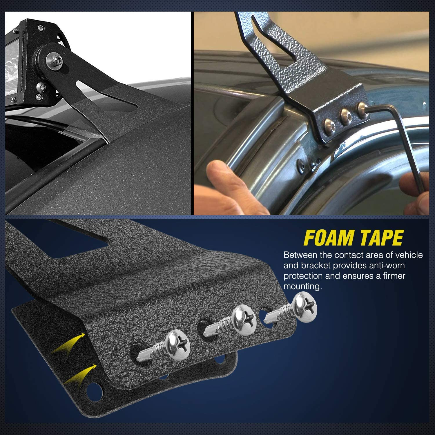 Nilight 90032B 2PCS 54&Acirc;&euro; Curved LED Light Bar Bracket at Upper Windshield Roof Cab for 99-06 Chevy Silverado Suburban Avalanche Tahoe & GMC Yukon Sierra, Black image number 6