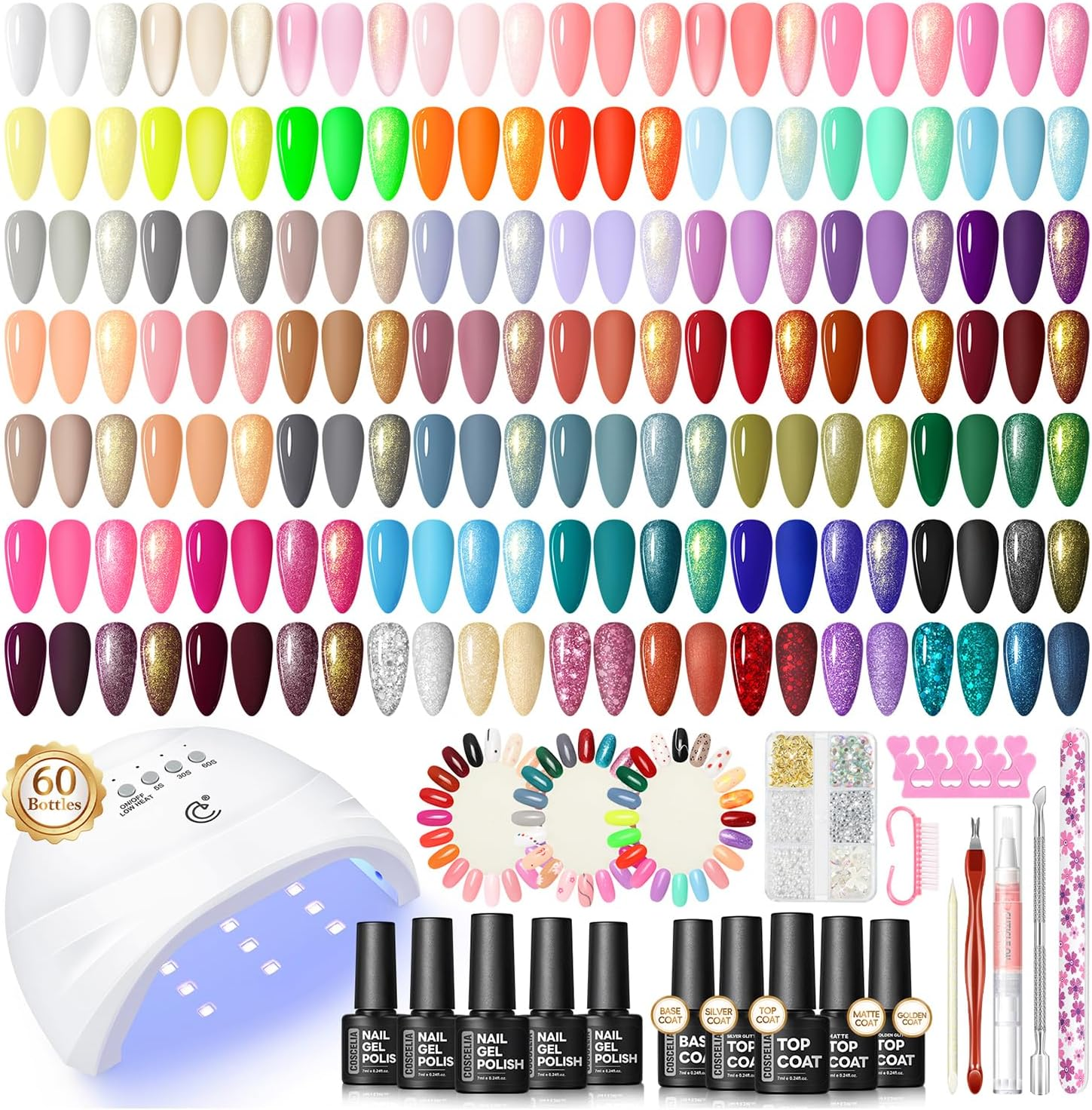 COSCELIA 60PC Gel Nail Polish Kit with U V Light Starter 55 Colors 5PC Top Base Coat Nail Art Decorations French Manicure for Beginners with Everything Gifts for Women image number 2