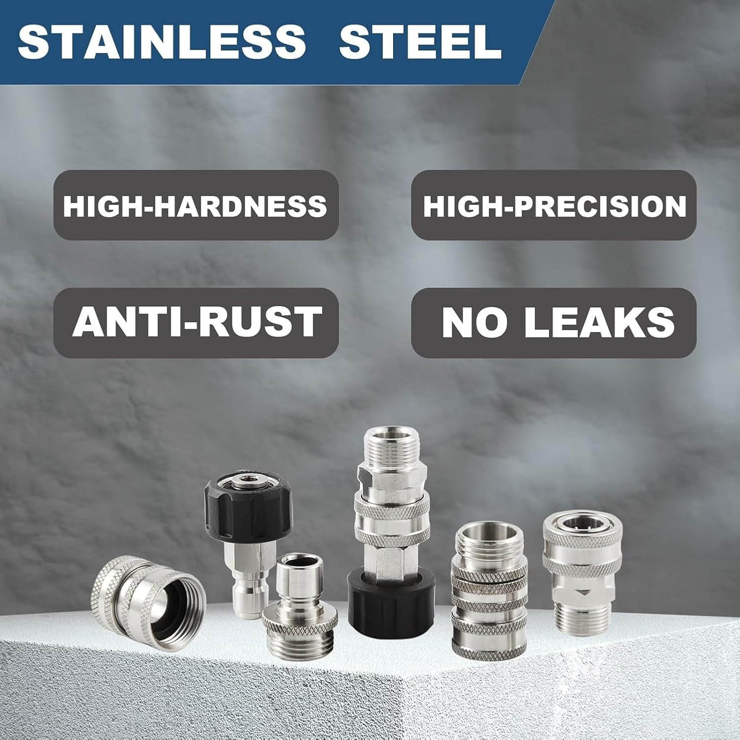 JUYOU 8 Pcs Pressure Washer Quick Connect Kit, Stainless Steel, M22 14Mm to 3/8 Inch Quick Connect Fittings, 3/4 Inch to 1/2 Inch Quick Release Adapter Set for Power Washer image number 6