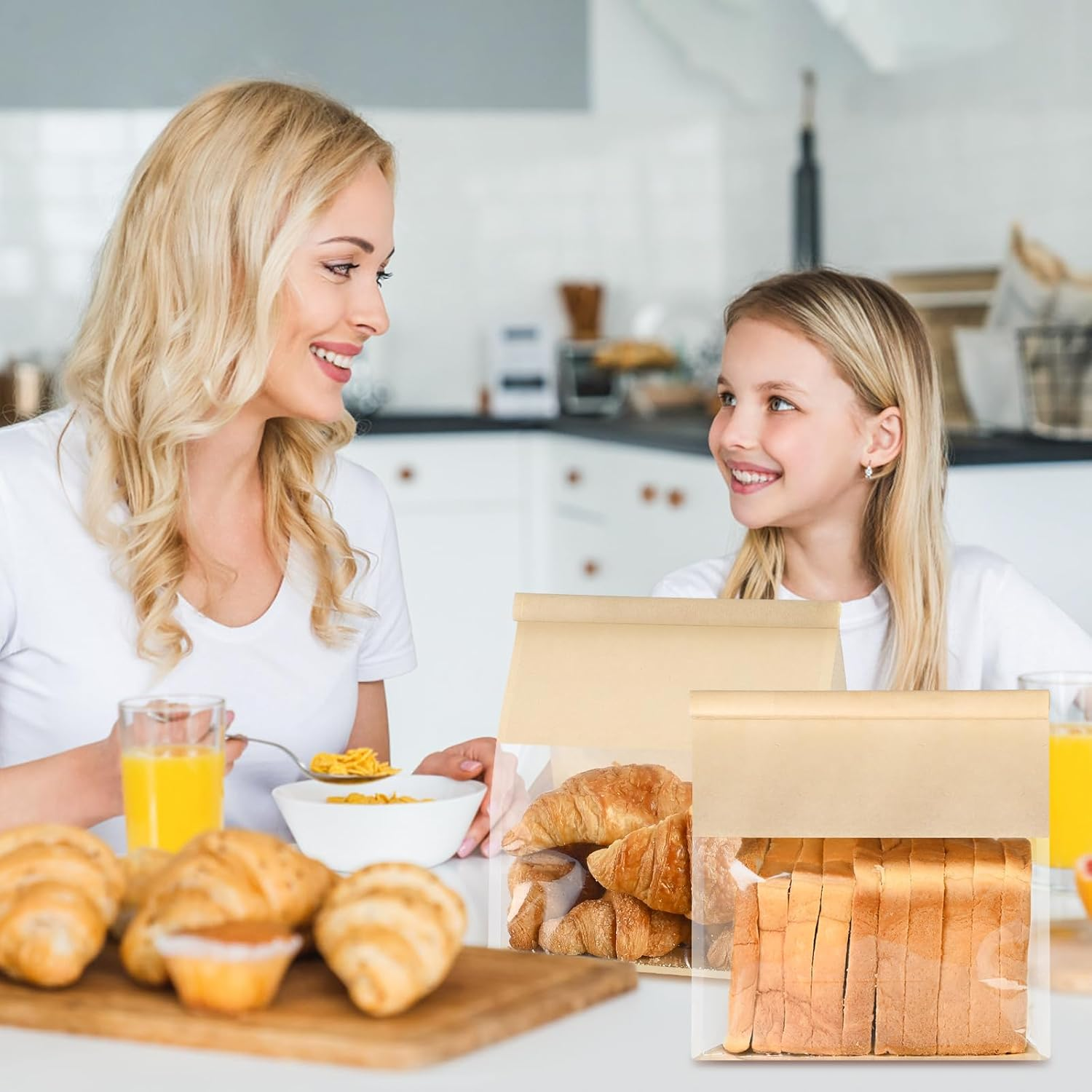 Ocmoiy 50Pcs Bread Bags for Homemade Bread, Resealable Sourdough Bread Bags, Clear Front Tin Tie Tab Lock Bread Storage Bags with Window Paper Treat Bags (8.7X4.3X11 Inch) image number 4