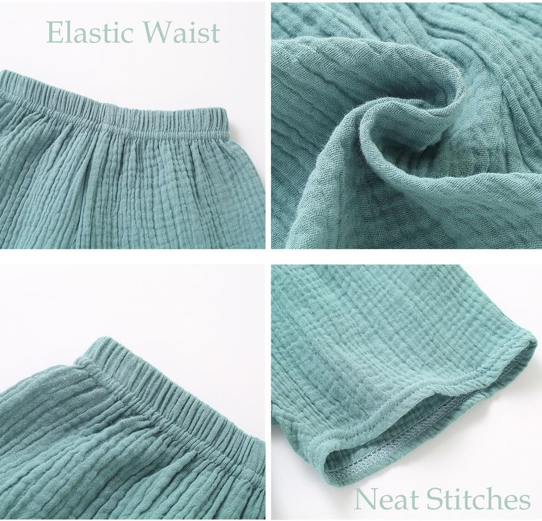 Elaowoho Baby Toddler Boys Shorts Cotton Linen Summer Loose Shorts 3 Pack Elastic Waist Solid Jogger Short Pants image number 3