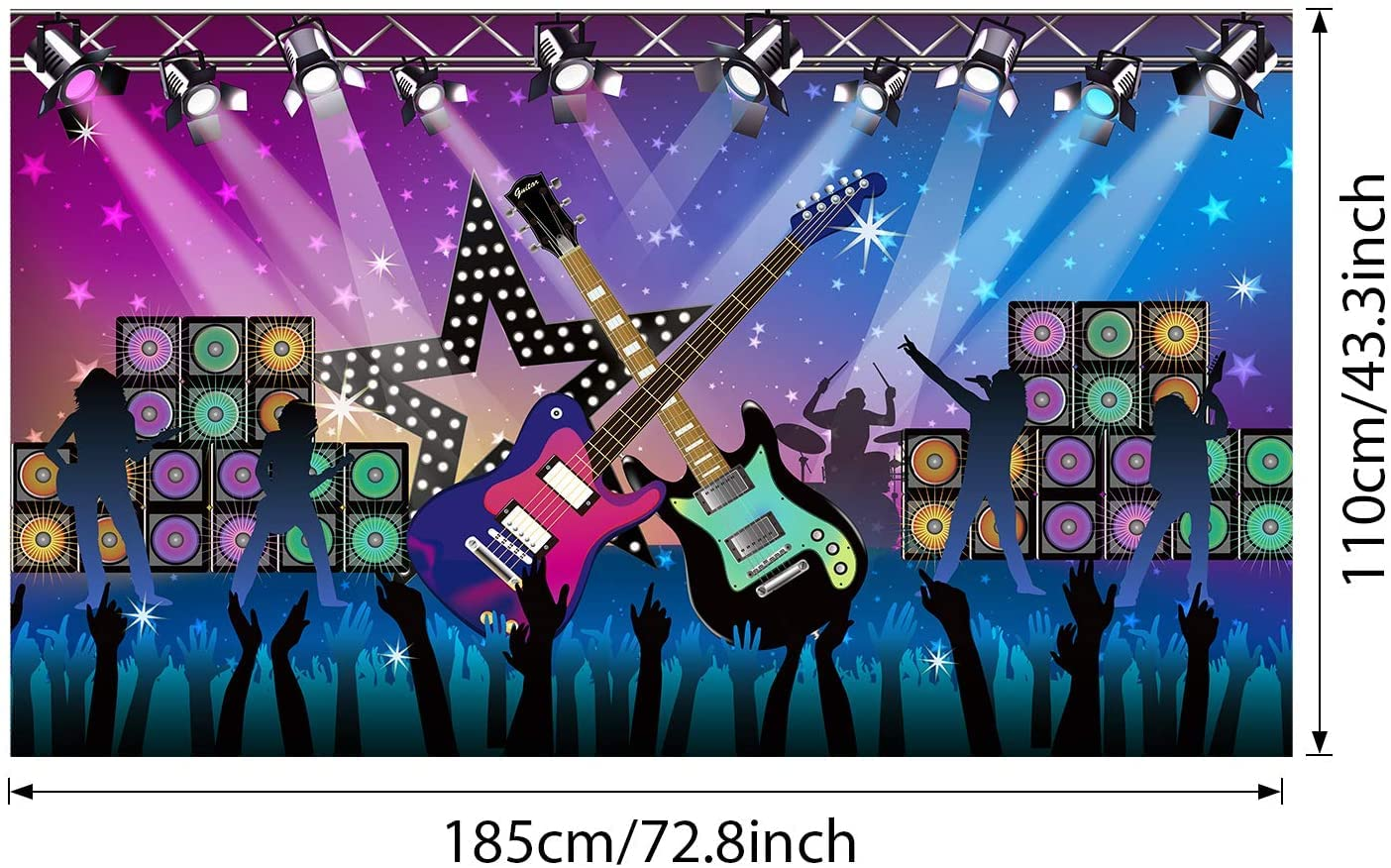 Karaoke Party Decorations Supplies, Large Fabric Rock Star Vacation Party Backdrop Banner for Rock N Roll Party Decorations, Rock Star Banner Background, 72.8 X 43.3 Inch image number 2