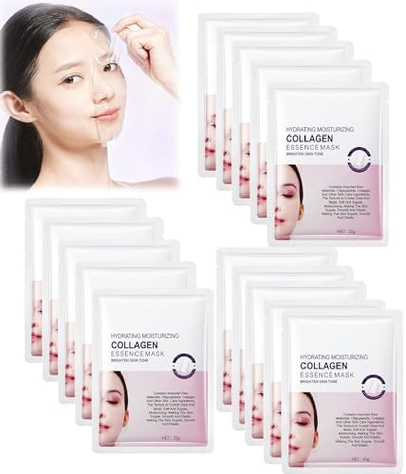 Skinqueen Bio Collagen Face Mask, Bio-Collagen Real Deep Mask, Hydrating Moisturizing Collagen Essence Mask, Bio Collagen Face Mask Overnight, Collagen Overnight Mask (10 PCS)