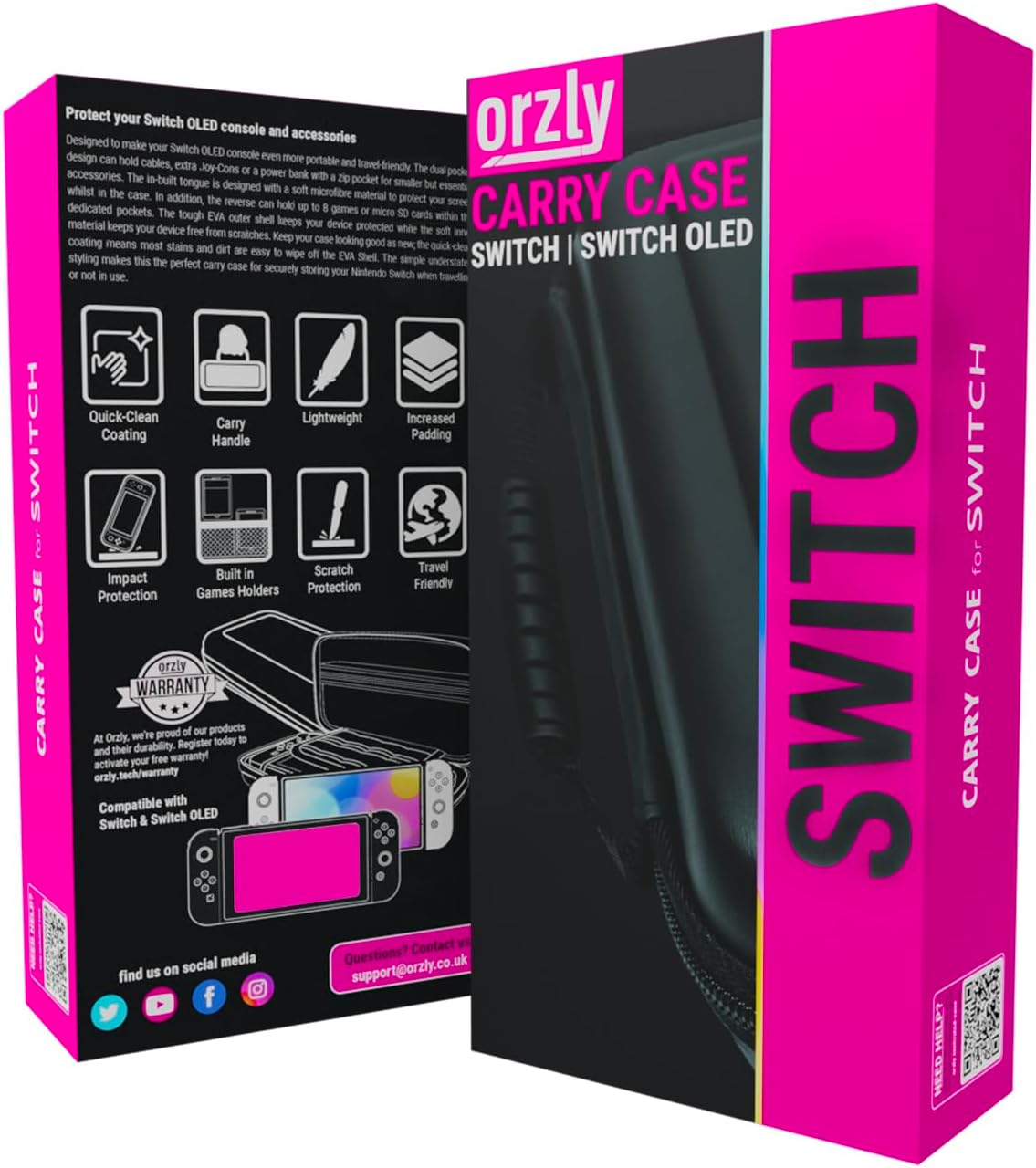Orzly Carrying Case for Nintendo Switch OLED and Switch Console - Pink Protective Hard Portable Travel Case Shell Pouch for Nintendo Switch Console & Accessories image number 2