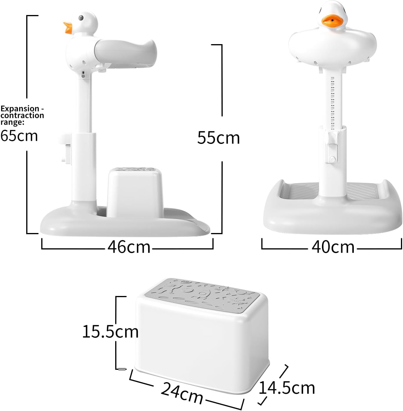 Kinsdan Adjustable Baby Bath Stand with Stool for 12+ Months，Shower Stand with Hand Holder, Baby Standing Bath Anti-Slip and Anti-Pinch Design for Bathing