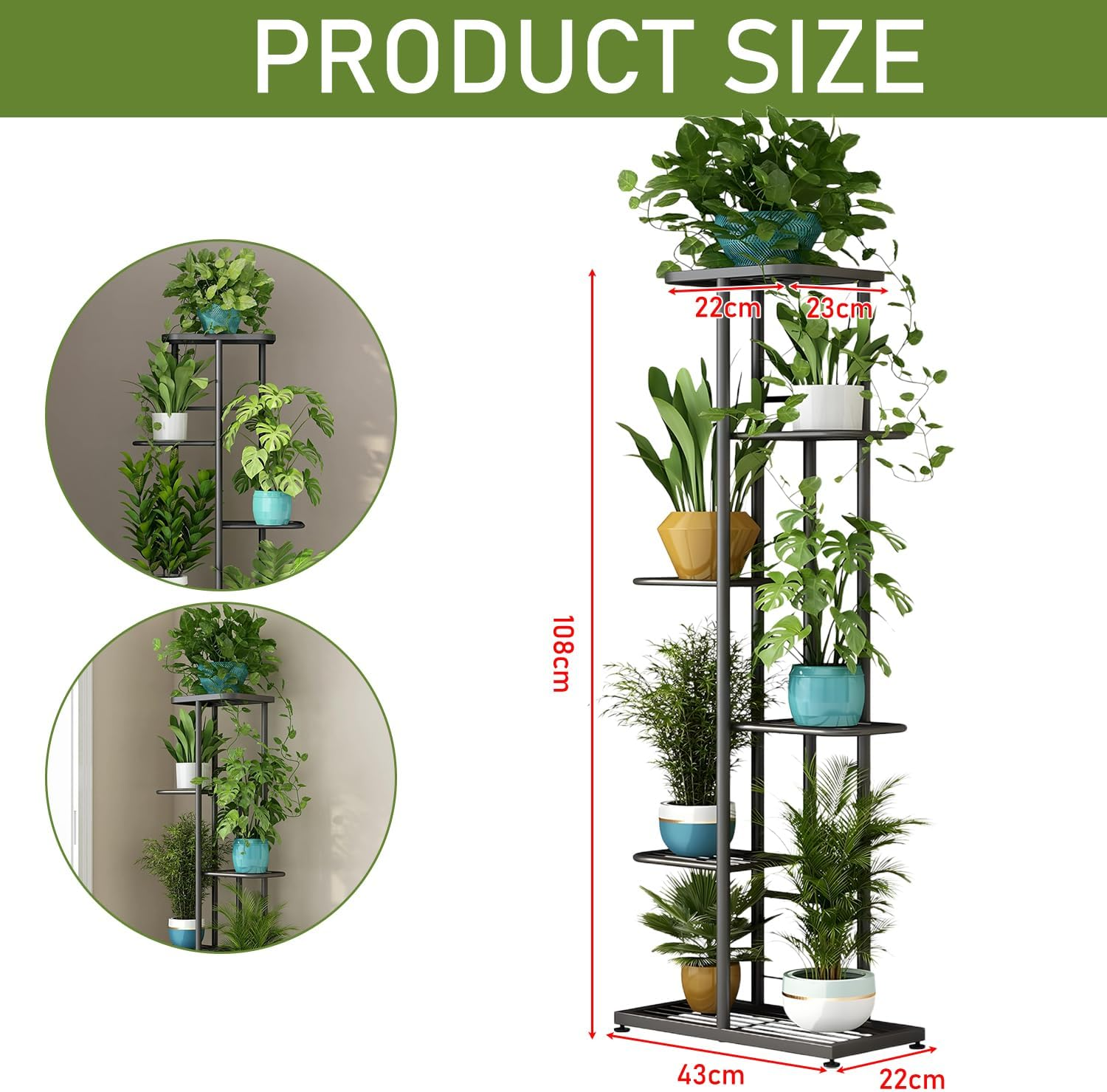 Uandhome 6 Tier Plant Stand,Metal 7 Potted Multiple Flower Pot Holder Shelf,Planter Display Shelving Unit for Indoor Outdoor Patio Garden Corner Balcony Living Room (6 Tier 7 Potted) image number 6