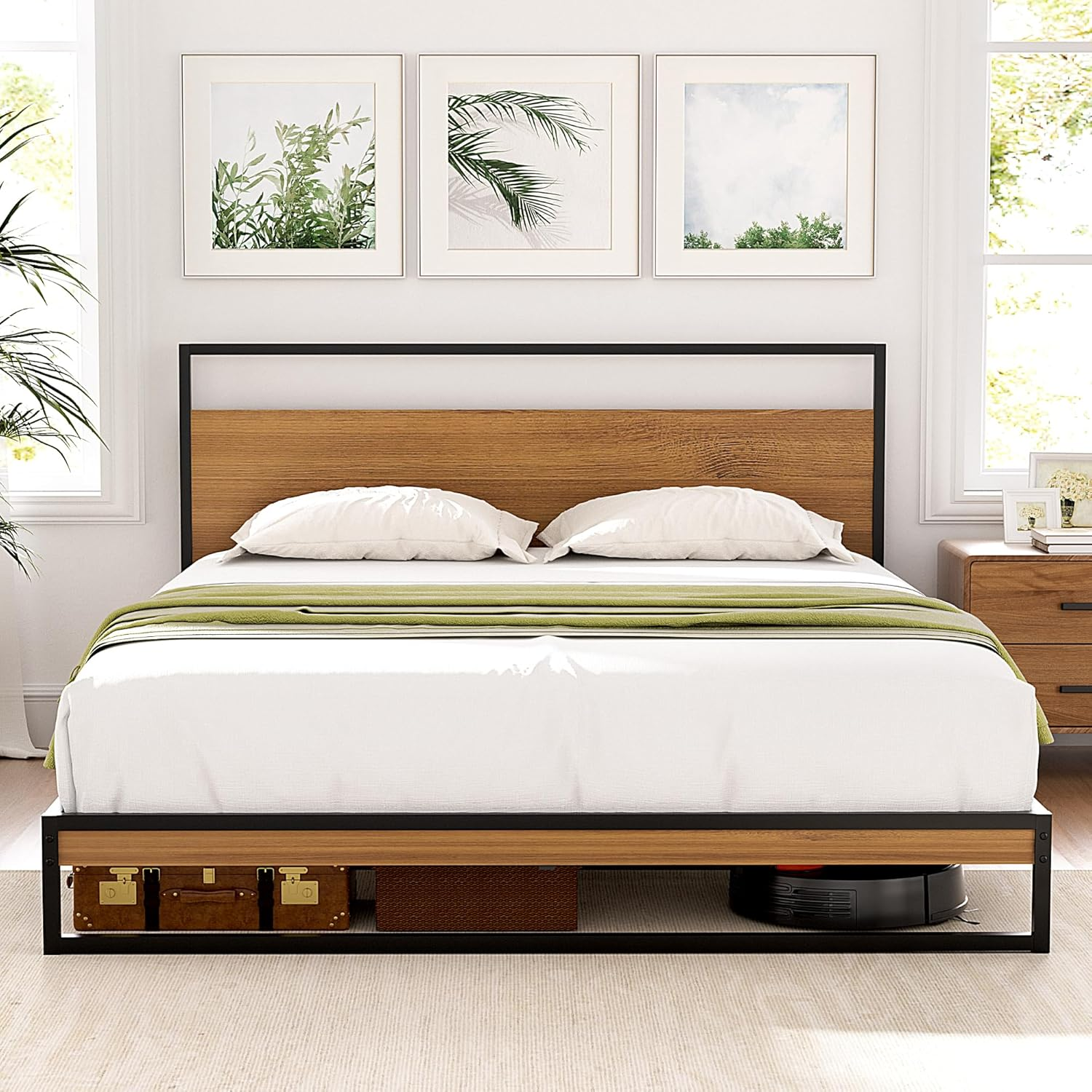 Artiss King Single Bed Frame Metal Bed Base with Headboard Metal Slats,Under Bed Storage Home Bedroom Furniture Black