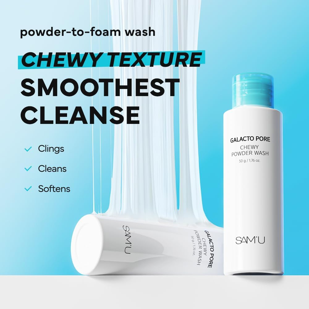 SAM'U Galacto Pore Chewy Powder Wash, Gentle Enzyme Powder Facial Cleanser & Galactomyces Exfoliator for Pores, Korean Skincare for All Skin Types, Face Wash Travel Size, S'More Cleanser 50G image number 3