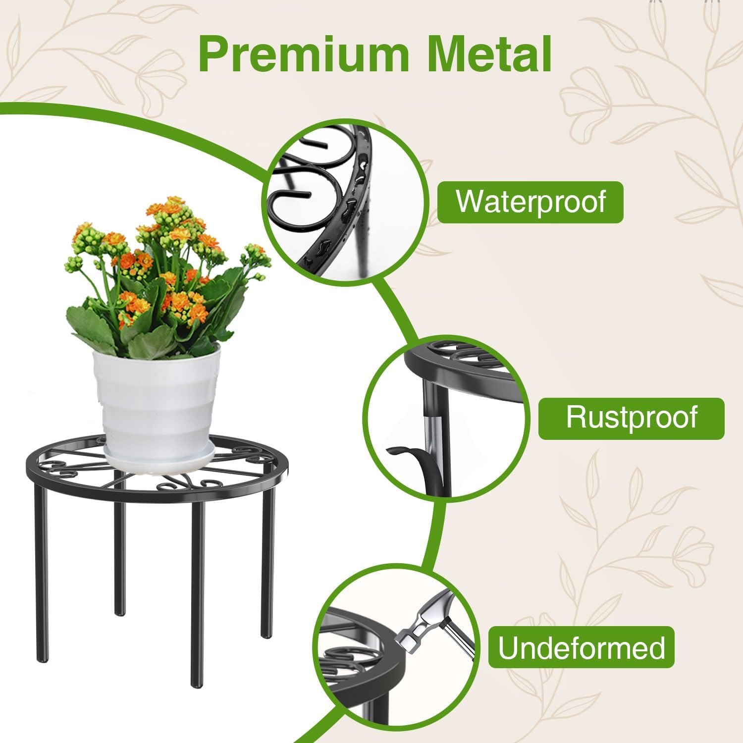 Metal Plant Stand, 11.41IN High Heavy Duty Potted Plant Holder, Small and Large Flower Pot Stand Anti-Rust, round Plant Rack for Room Indoor and Outdoor Courtyard, Gardens image number 2