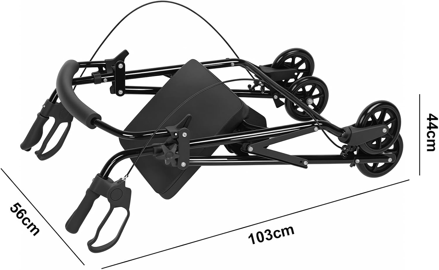 Rollator Walker, Lightweight 4-Wheel Foldable Mobility Aid with Brakes and Seat Basket, Large 6-Inch Wheels, Adjustable Height Rolling Walker Compact Mobility Device Supports up to 136Kg, Black image number 5