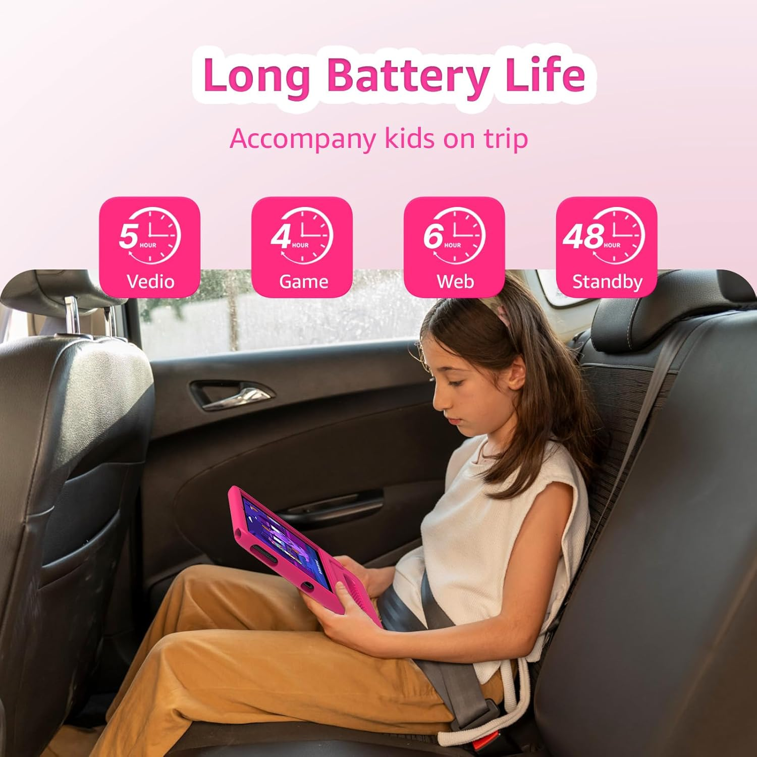 Apolosign Kids Tablet 10 Inch Tablet for Kids, Learning Tablet with Android 13, Wifi, BT5.0, Dual Camera, Pre-Installed Educational App, Parental Control, Shockproof Case for Boys Girls(Pink) image number 6