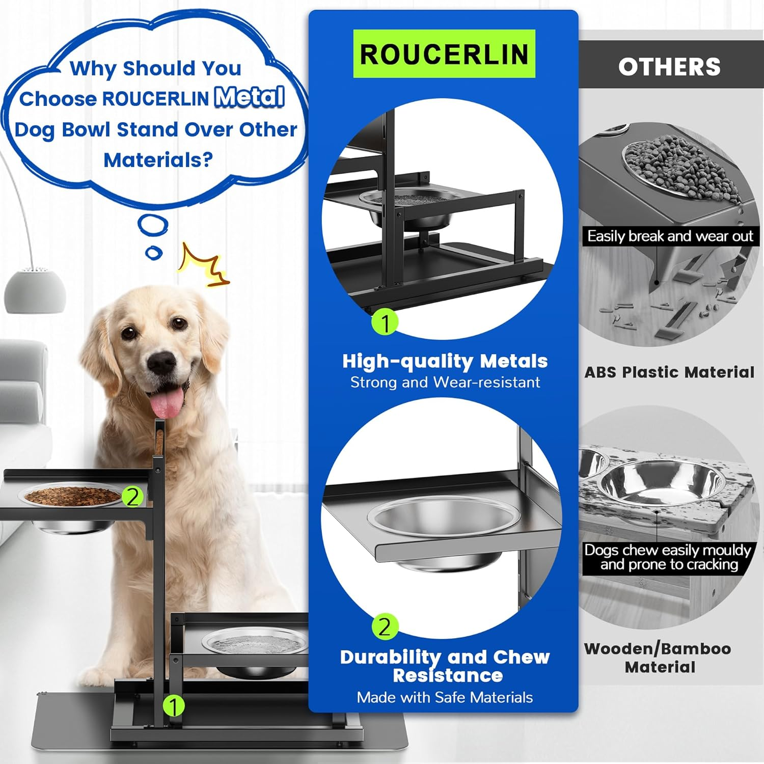 6 Height Adjustable Raised Dog Bowl Stand, Metal Elevated Dog Bowls for Medium Dogs with Independent Dog Feeding Mat, Dog Food Stands, Dog Feeder Station for Medium Small Dog (Black) image number 4