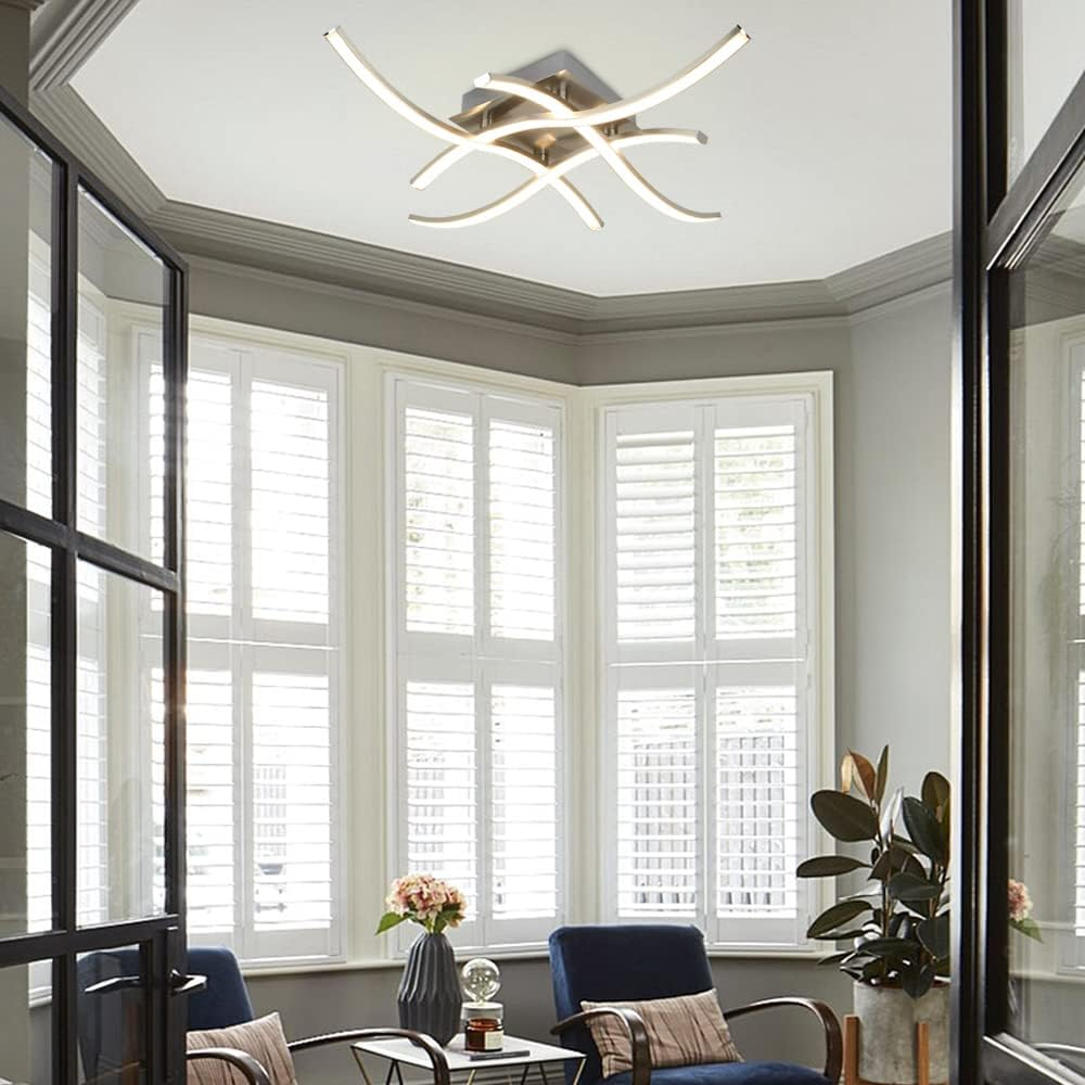 Depuley 4-Light LED Ceiling Light Fixture, 18W Modern Curved Design Flush Mount Ceiling Lamp,1650Lm Close to Ceiling Light for Kitchen, Office, Living Room, Bedroom, 3000K-Warm White Light image number 5