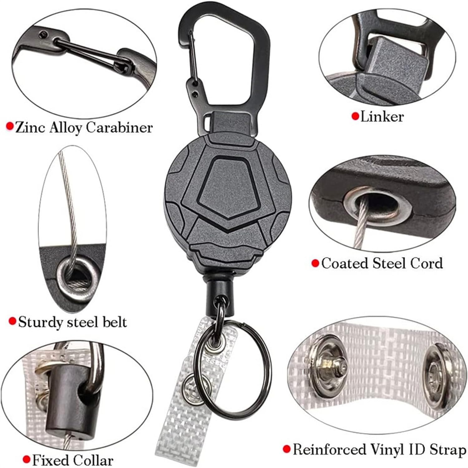 2 Pack Retractable Badge Holders Heavy Duty Carabiner Keychains with Tactical ID Card Holders with 31.5" Steel Retractable Cords Durable Polycarbonate ID Card Holder