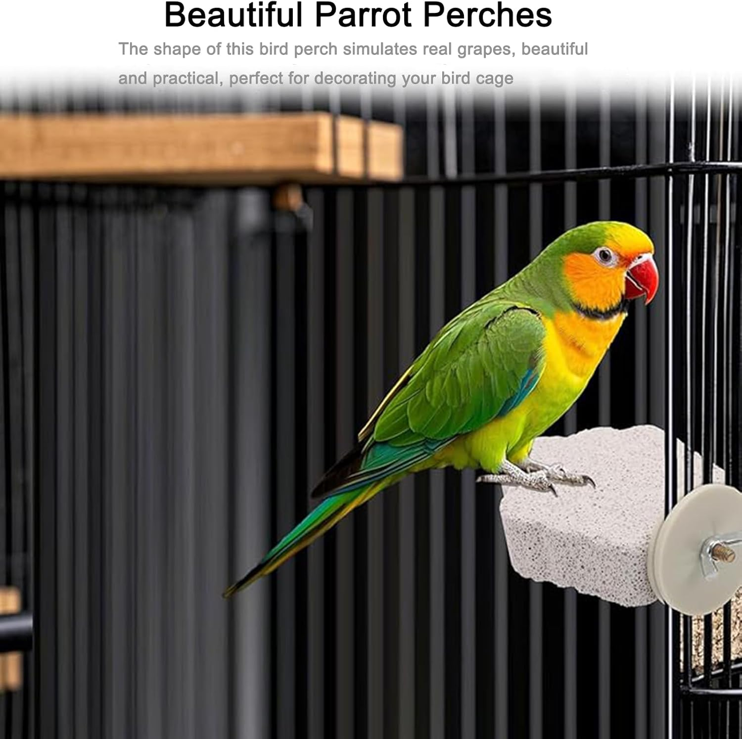 4Pcs Bird Perch Stands with Beak Grinder & Calcium Stone for Small Birds - Cockatiel, Lovebird, Conure (Gray, Grapes) image number 5