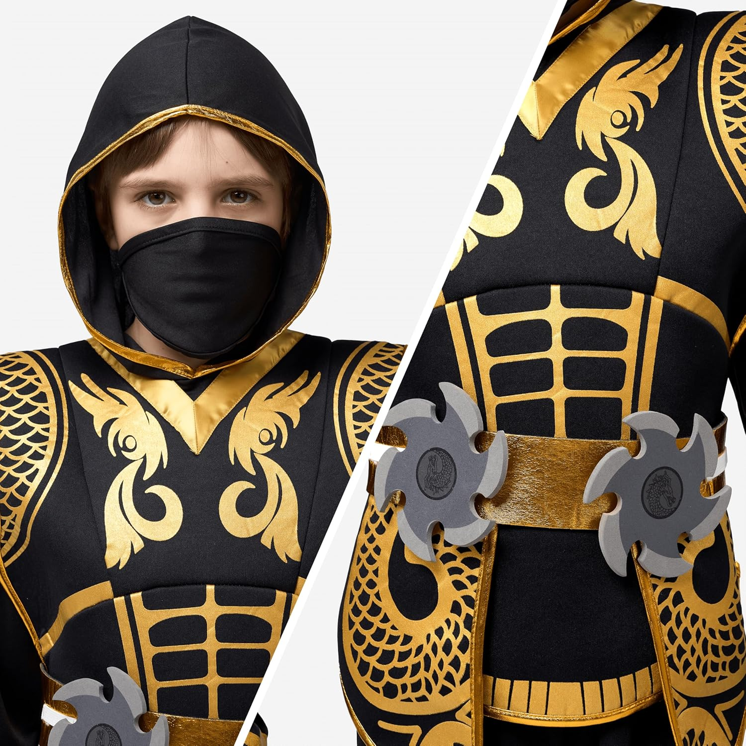 Golden Ninja Deluxe Costume Set with Ninja Foam Accessories Toys for Kids Kung Fu Outfit Halloween Ideas image number 2