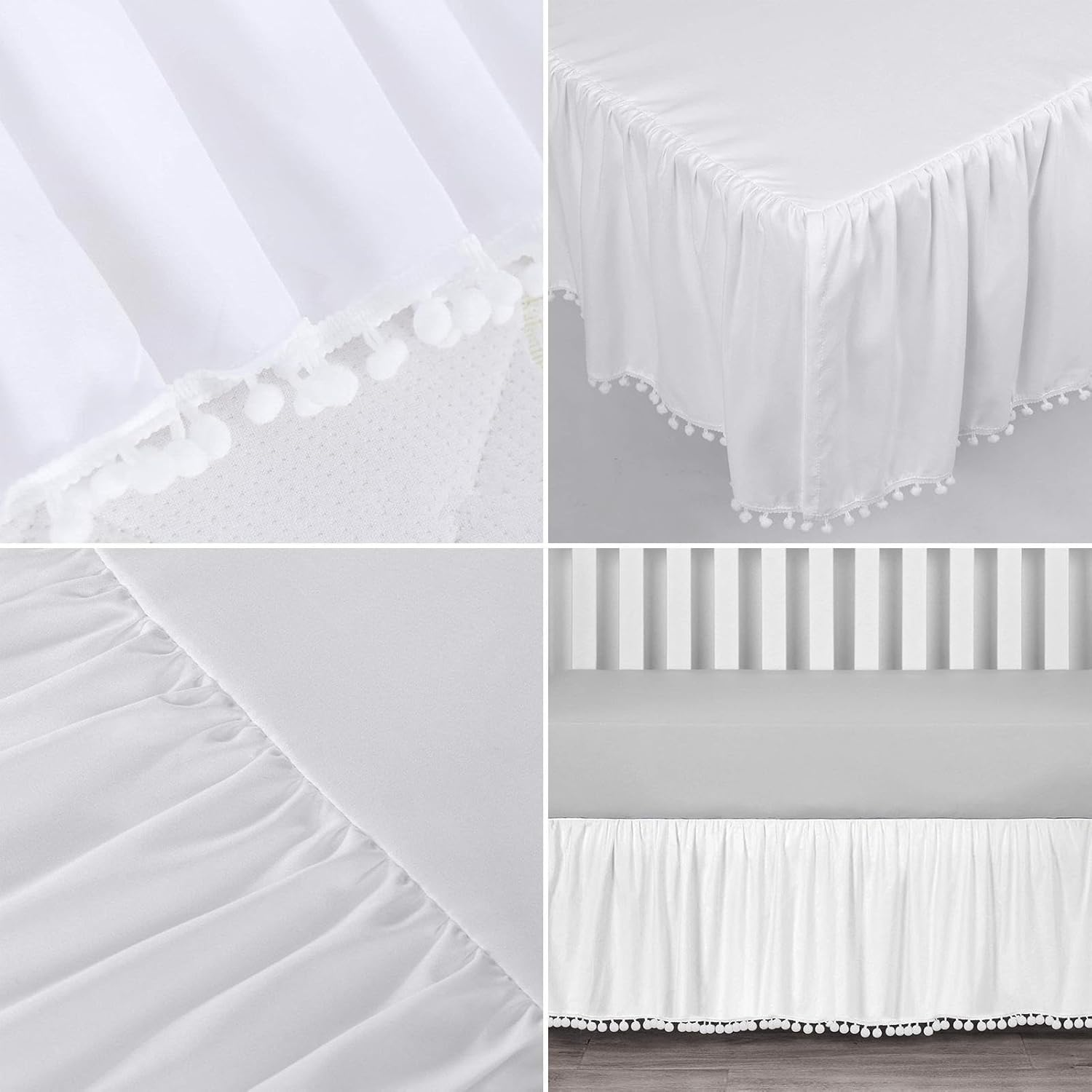 Mini Crib Skirt &ndash; Ruffled Design, Trim, Nursery Bedding | Soft Microfiber Fabric, Decorative Baby Bed Covering for Toddler Room Setup, Infant Sleep Space, Boys Girls Crib D&eacute;cor, 28X52 Inch Fit image number 6