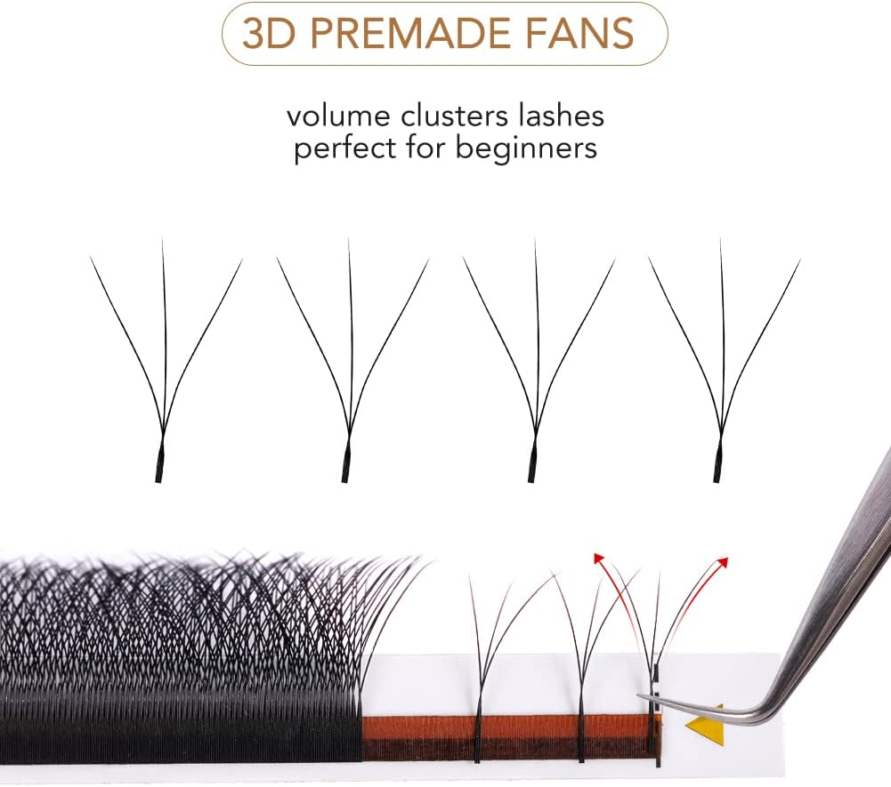 Lunamoon 3D Eyelash Extension, Premade Fans W Lash, Pre-Fanned Ready-To-Use Fan Eyelash Extension, Russian Volume Eyelash Cluster, Artificial Lash (3D/0.07C 14 Mm) image number 3